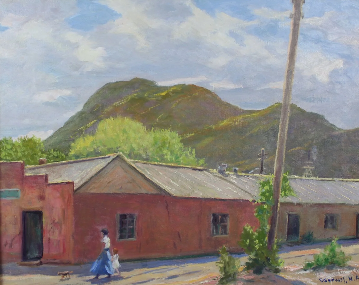 Frank Gervasi (Italian/American 1895-1986) “The Pink House-Alpine TX”, ca. 1970, oil on canvas, gift of Dr. James A. Daves, 1980 (15 ¼’’ H x 19 ¼’’ W) 