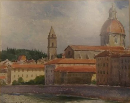 Frank Gervasi (Italian/American 1895-1986) “The Amo-Florence Italy”, 1968, watercolor on paper, gift of Dr. James A. Daves, 1980 (15 ½’’ H x 19 ½’’ W) 