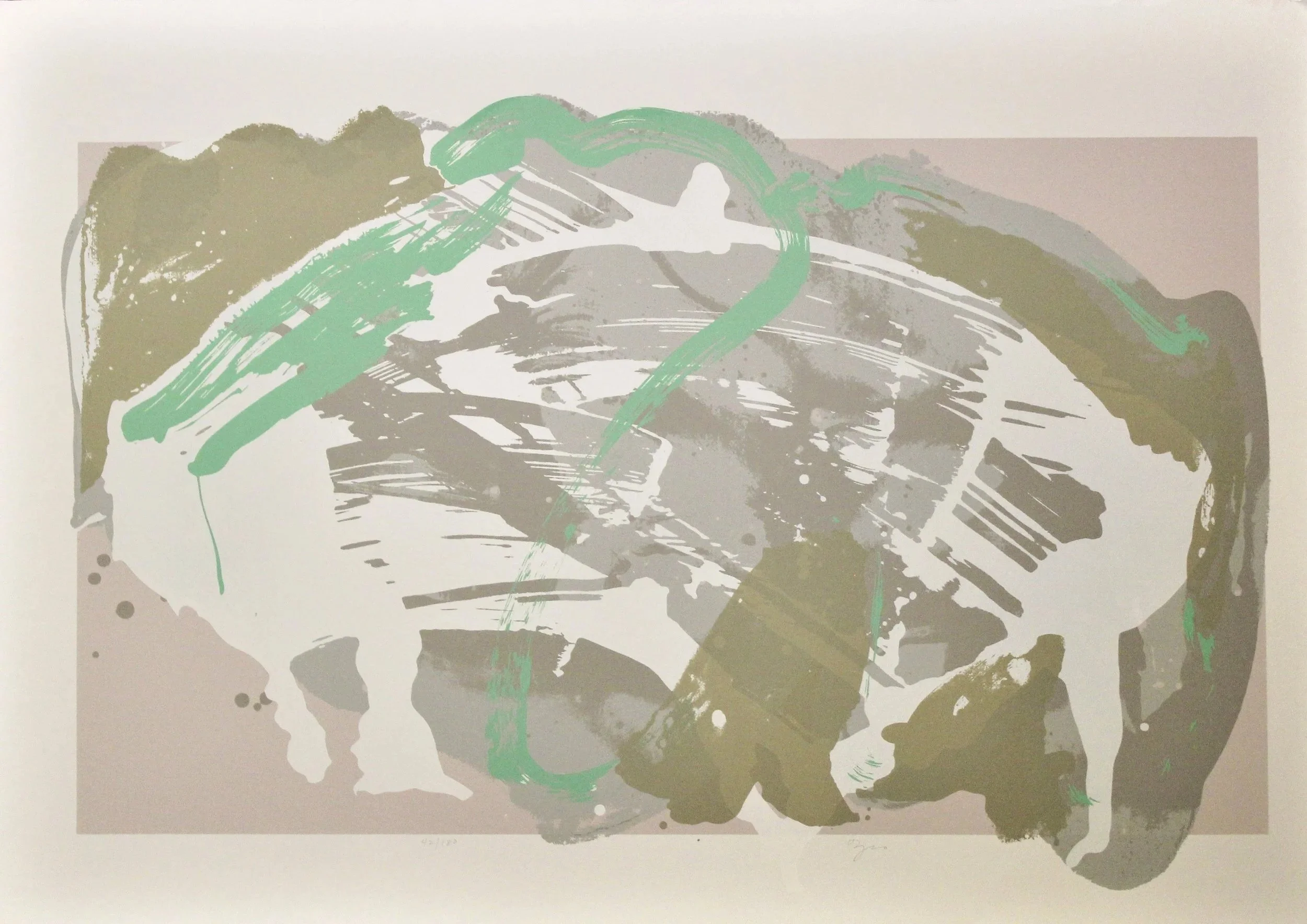 Darryl Hughto (American 1943) “Barn Boots”, 1982, edition 42 of 180, screenprint on paper, gift of Mike and Linda Tilton, 2018 (42’’ H x 30’’ W) 