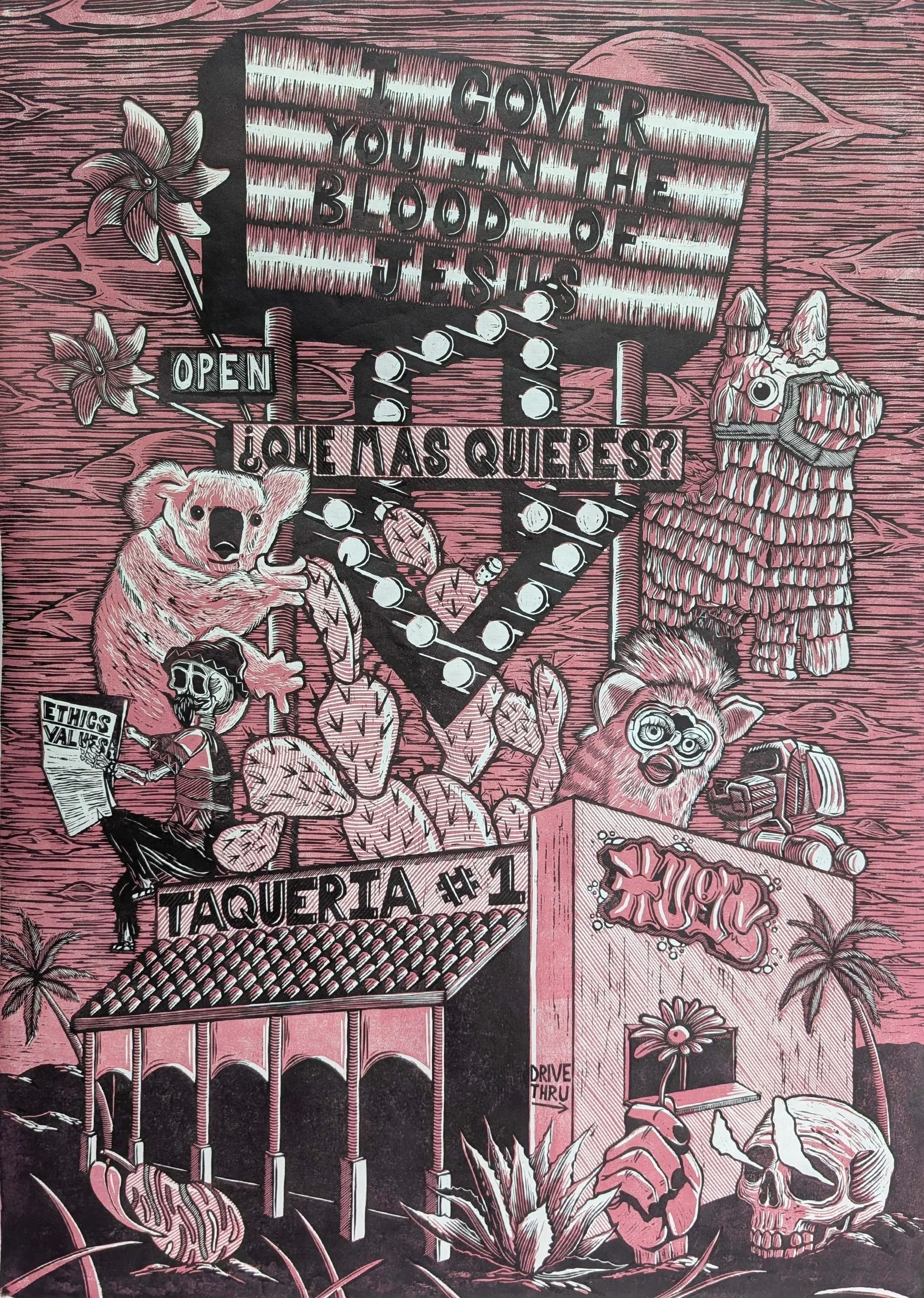 Benjamin Muñoz (American, 1993), West Side,  2026, chiaroscuro woodcut