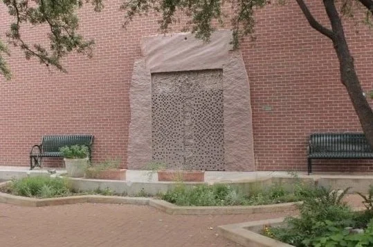 Jesús Moroles (American 1950-2015) “Portal”, 1990, granite, museum purchase, 2009 (109’’ H x 97’’ W x 6 ¾’’ D) 