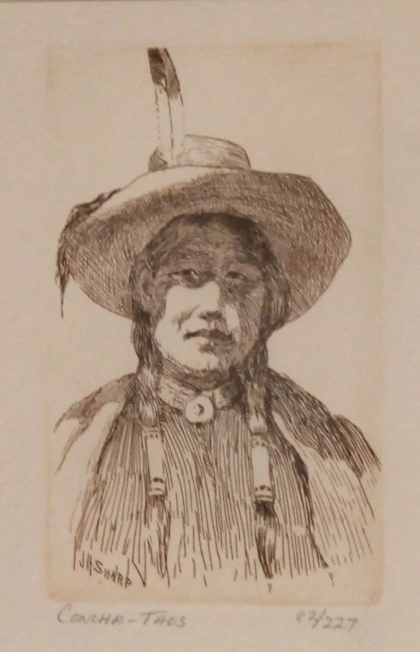 Joseph Henry Sharp (American 1859-1953) “Concha-Taos”, ca.1899, edition 82 of 227, etching on paper, gift of Mike and Linda Tilton, 2017 (5’’ H x 3 3/4’’ W)