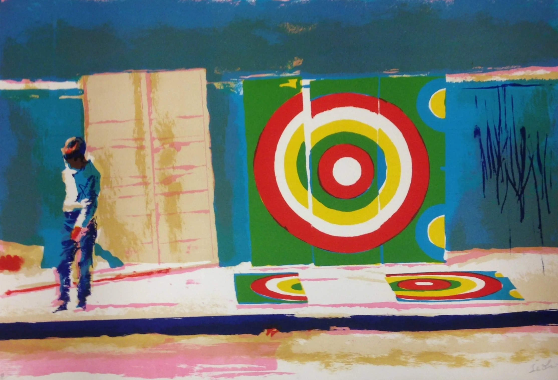 Nicola Simbari (Italian 1927-2012) “Target”, 1969, edition 77 of 125, lithograph on paper, gift of Mike and Linda Tilton, 2016 (17 ¼’’ H x 25’’ W) 
