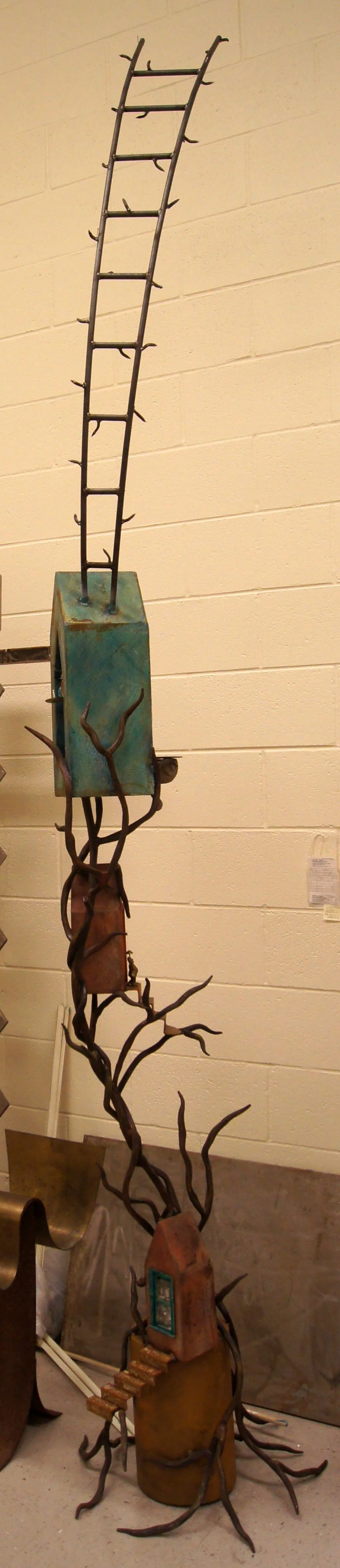 Steve Teeters (American 1955-2014) “Searching for the Navigator”, 2003, steel and mix media, museum purchase, 2004 (113’’ H x 28’’ W x 20’’ D) 