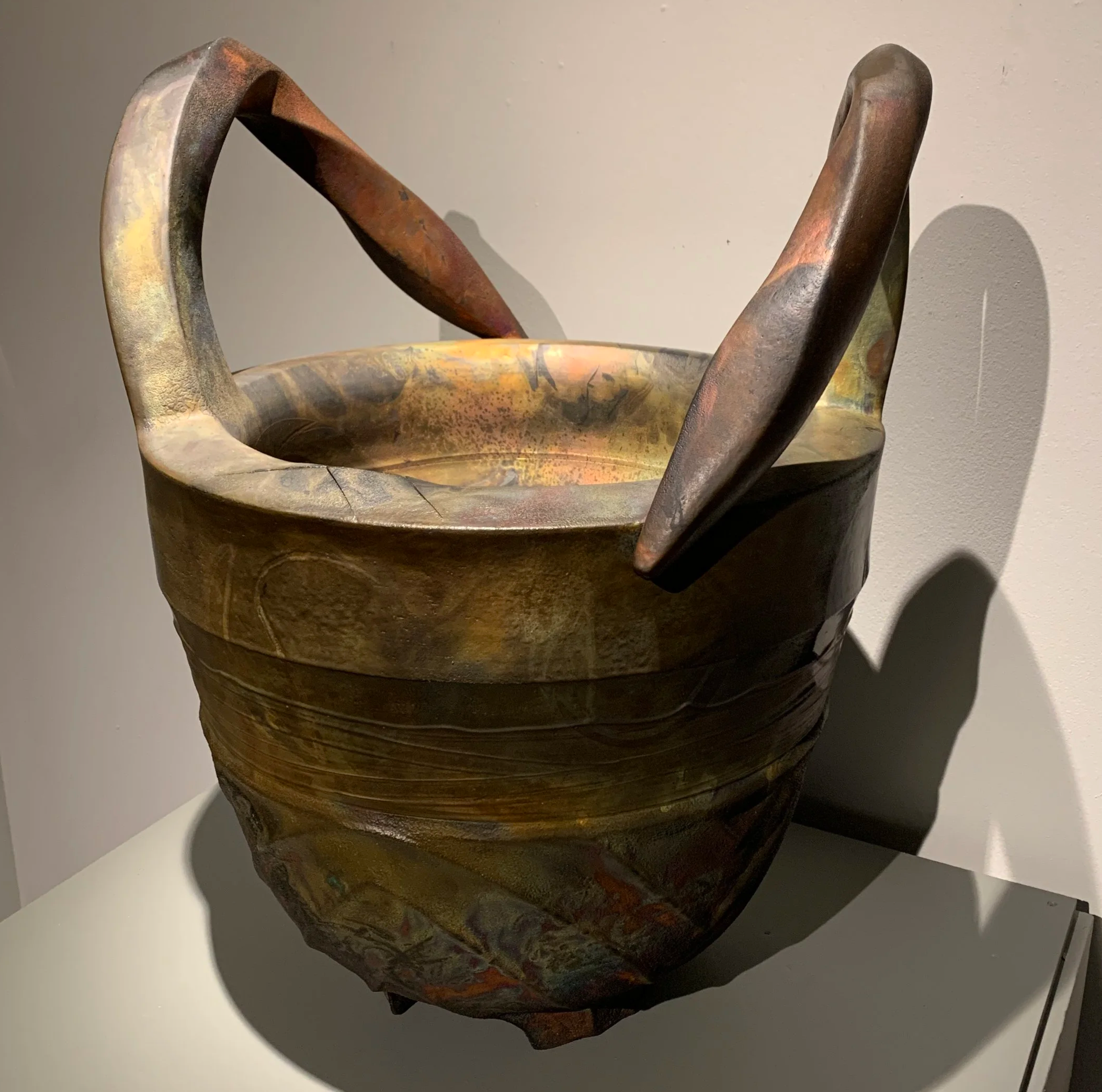 James Watkins (American 1951) “Preening Posture”, 1995, double-wall raku ceramic, museum purchase- funds provided by Dan and Hermine Hemphill Charitable Foundation Inc. though a challenge grant match from sixteen Museum Board Members, 2001 (32’’ H x 