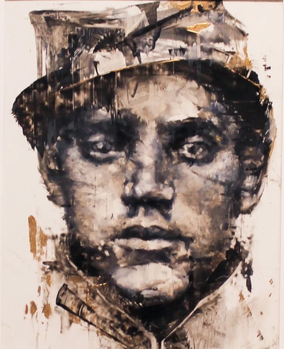 Charles Edward Williams (American 1984) “Hero #1-Pvt. James Matthew Townsen”, 2019, oil on mylar, gift of Mark and Jane Knox, 2019 (12’’ H x 9’’W) 