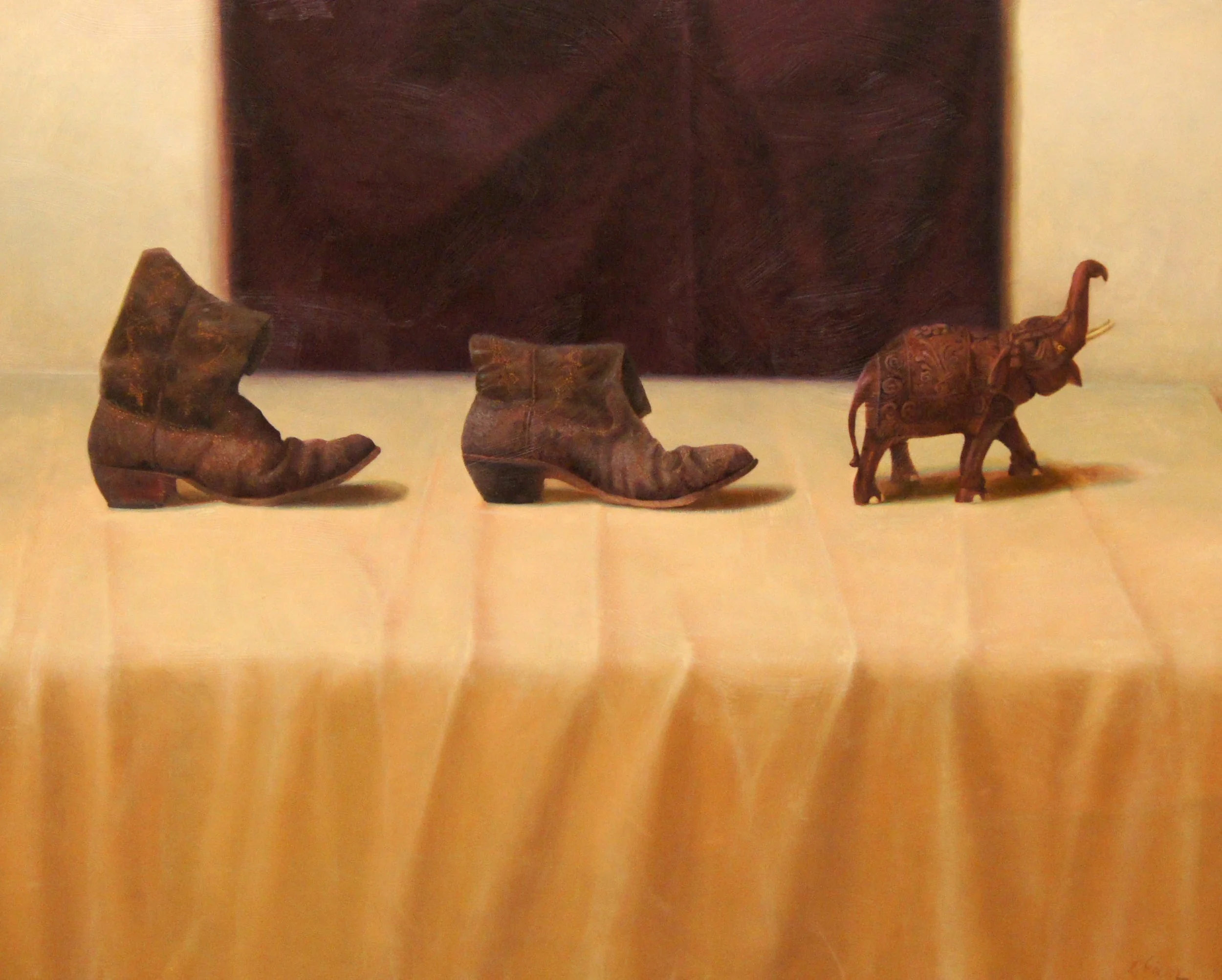 Travis Conrad Erion (American 1971) “Cowboys and Indians”, 2001, oil on board, gift of the artist, 2004 (40’’ H x 50’’ W)