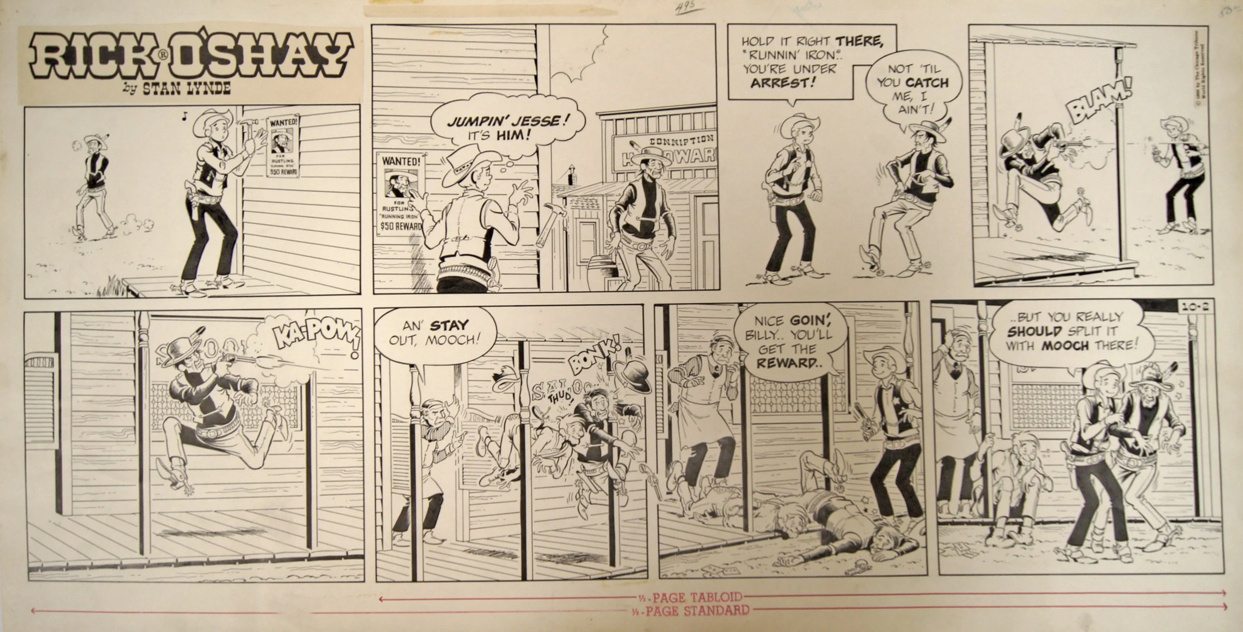 Stan Lynde (1931-2013) “untitled, Rick O’Shay Cartoon”, 1966, ink on paper, gift of Nelda Lee, 1999 (28 3/4’’ W x 14 ¼’’ H) 