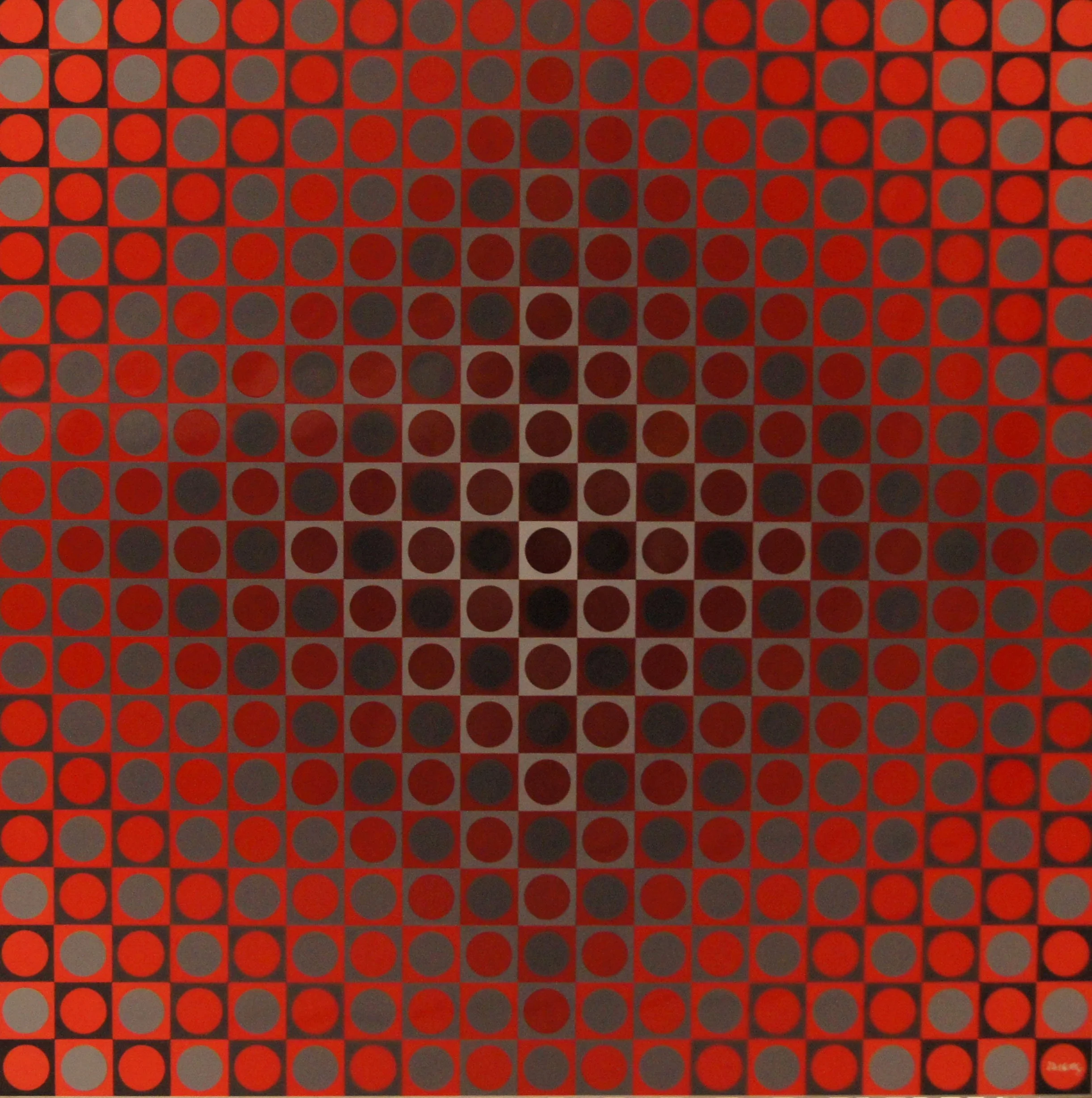 Victor Vasarely (Hungarian/ French 1906-1997) “Alom 1/4”, 1971, serigraph on paper, gift of Jeff Parker, 1998 (37 1/2’’ H x 37 1/2’’ W) 