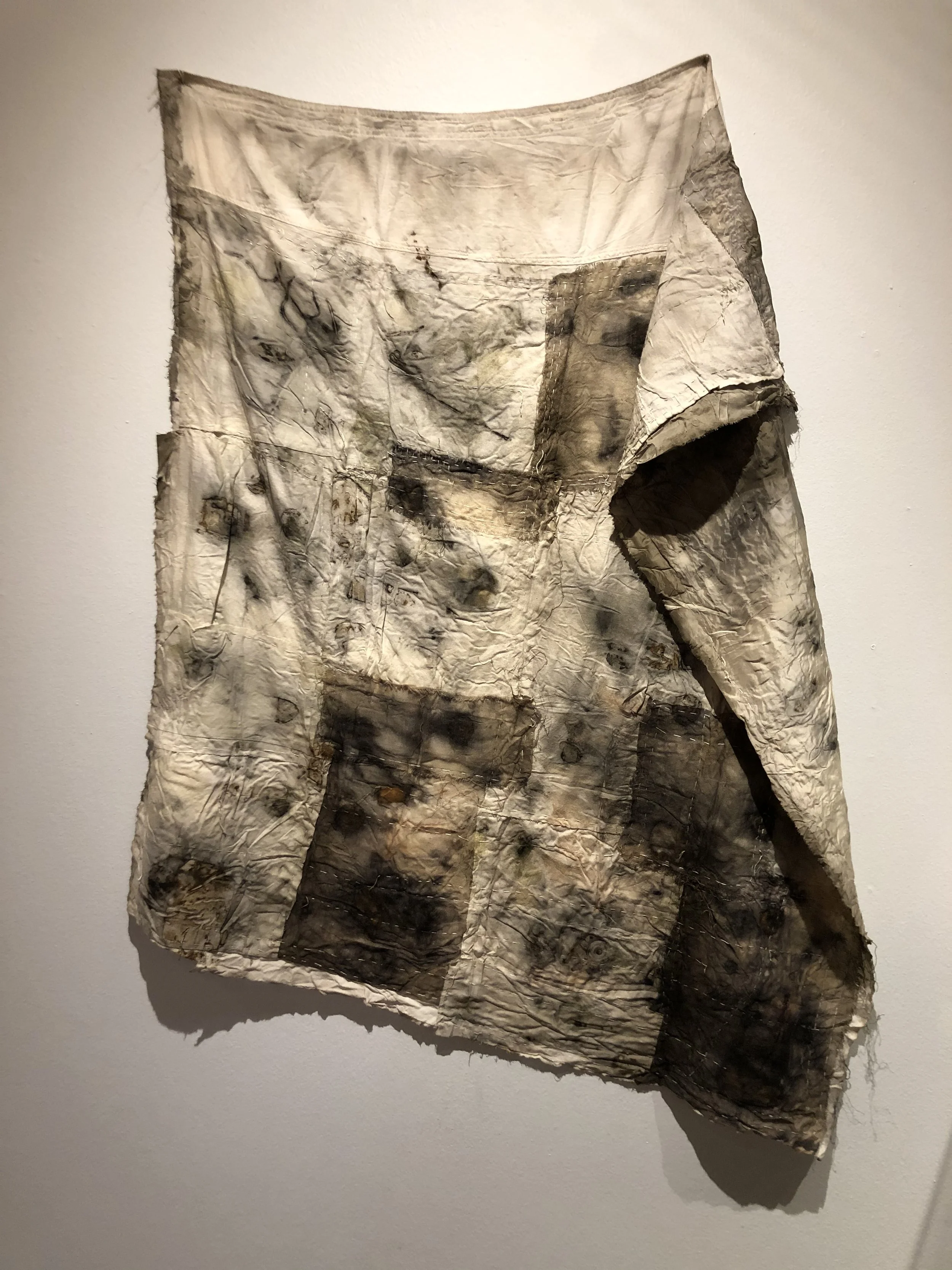 India Flint (Australian 1958) “Field Work-Odessa” 2016, dyed textile, silk, cotton, gift of the artist, 2016 (39’’ H x 49’’ W)