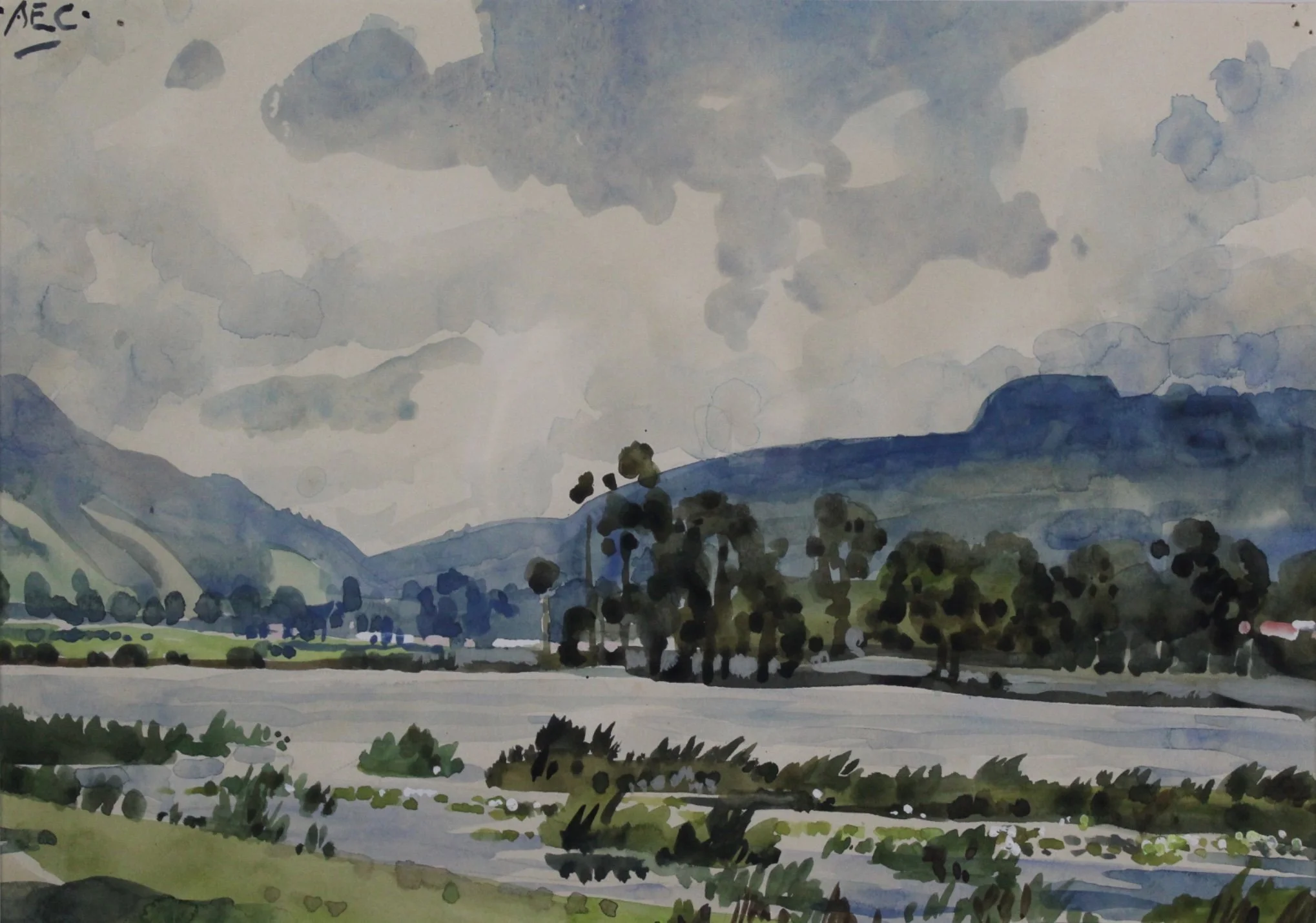Alfred Egerton Cooper (British 1883-1974) “untitled” (possible WWI sketch), ca. 1910s, watercolor on paper, gift of Mike and Linda Tilton, 2015 (10 ¾’’ H x 14 ½’’ W)