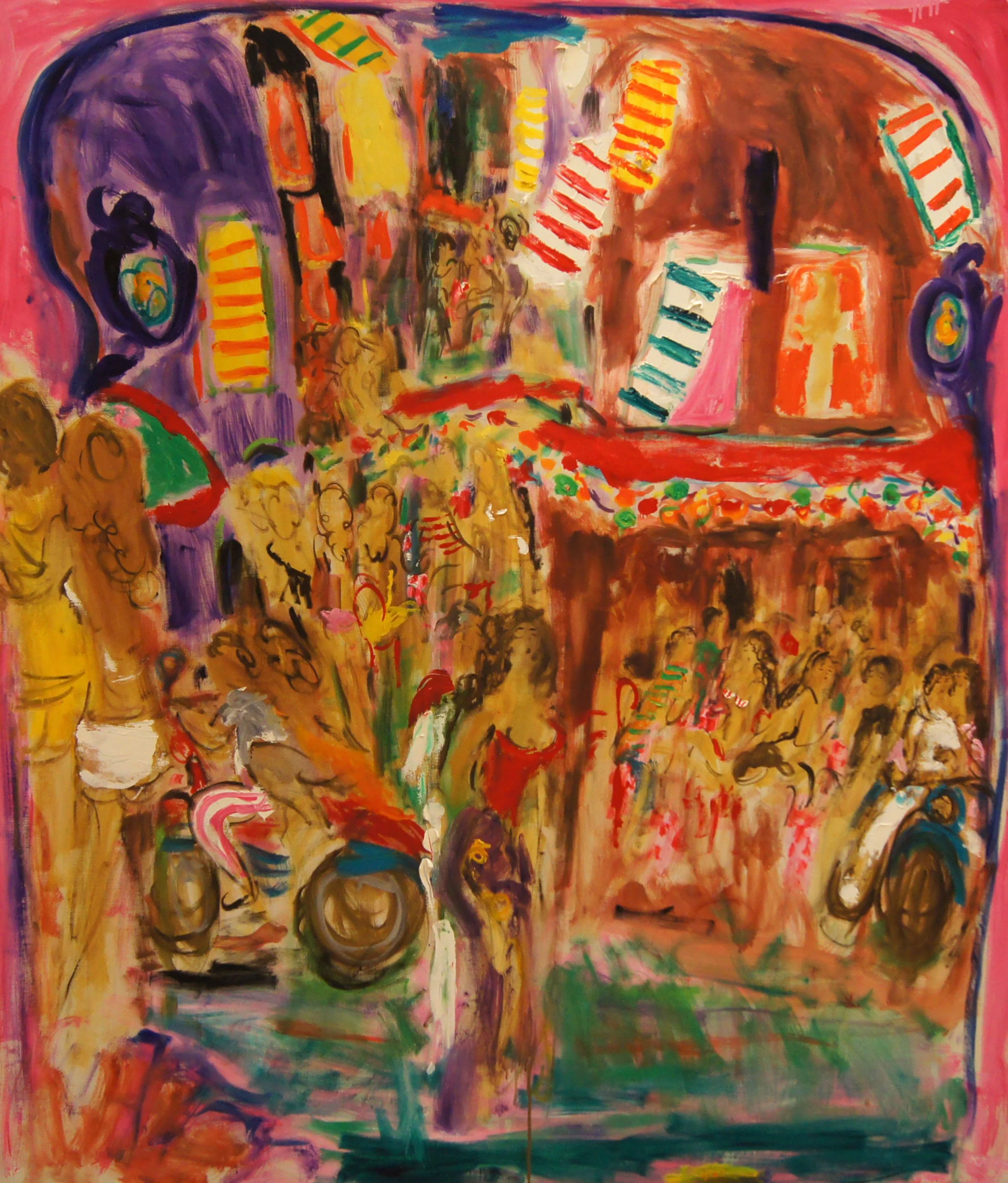 Bob Kane (American 1937-2013) “Festive Street, Napoli”, 1989, oil on canvas, gift of the Museum of Fine Art, Houston, The Broida Collection and Museum of the Southwest, 2013 (65’’ H x 52’’ W) 