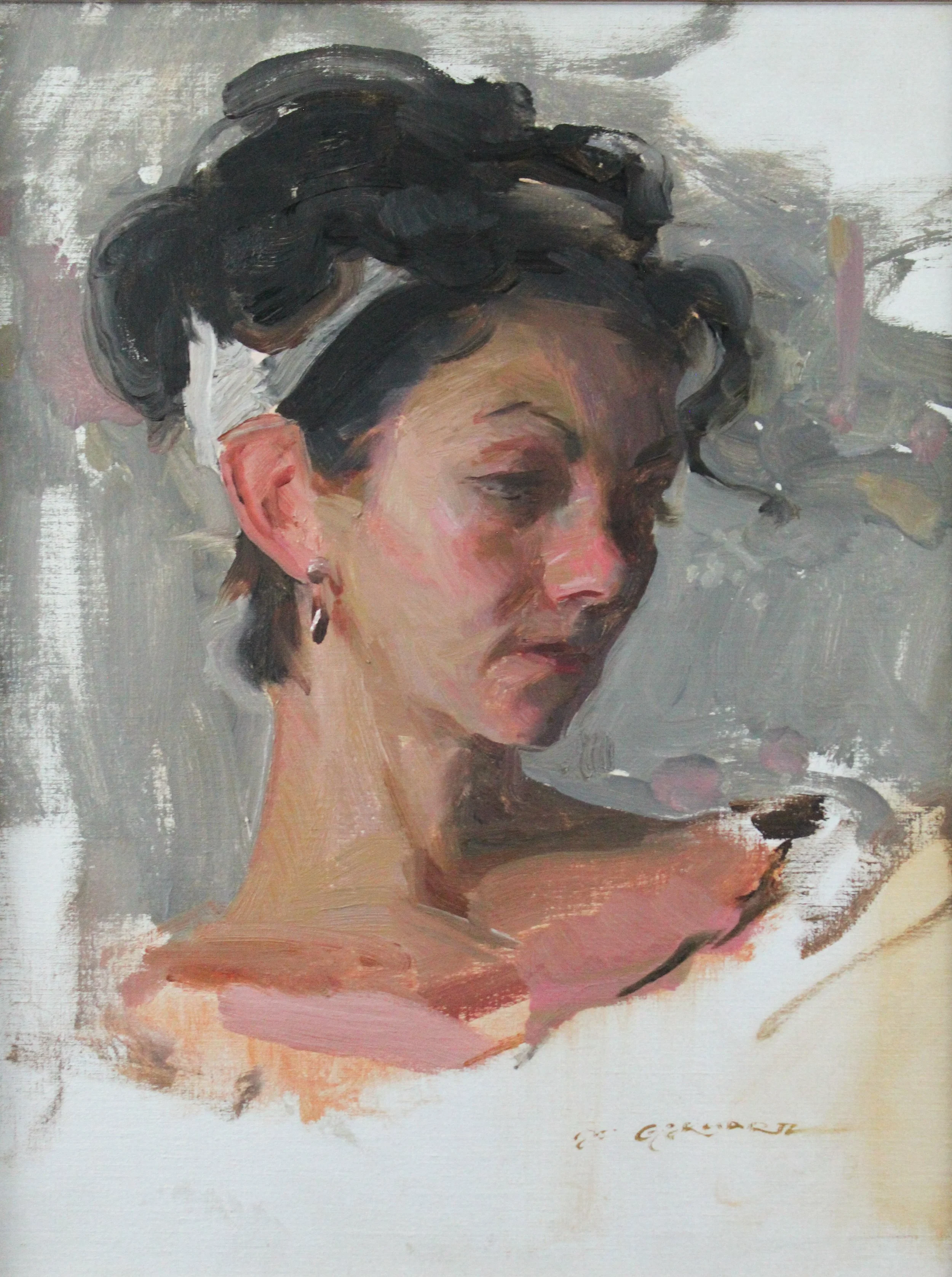 Daniel Gerhartz (American 1965) “Study of a Woman’s Head", no date, oil on canvas, gift of Mike and Linda Tilton, 2016 (19’’ H x 15’’ W) 
