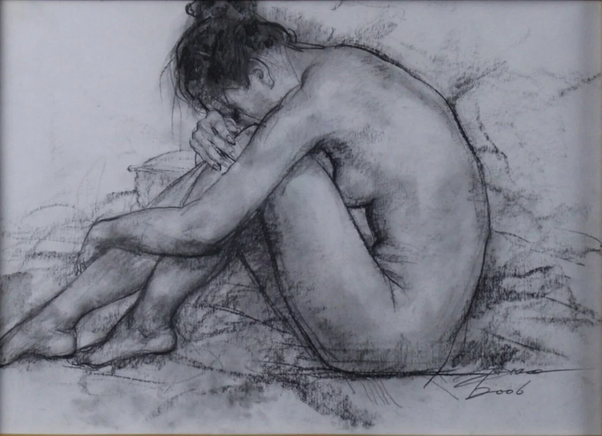 Piao Xue Cheng (Chinese 1954) “untiled” ca. 2000, charcoal on paper, gift of Mike and Linda Tilton, 2015 (14 ¾’’ H x 20 ¾’’ W) 
