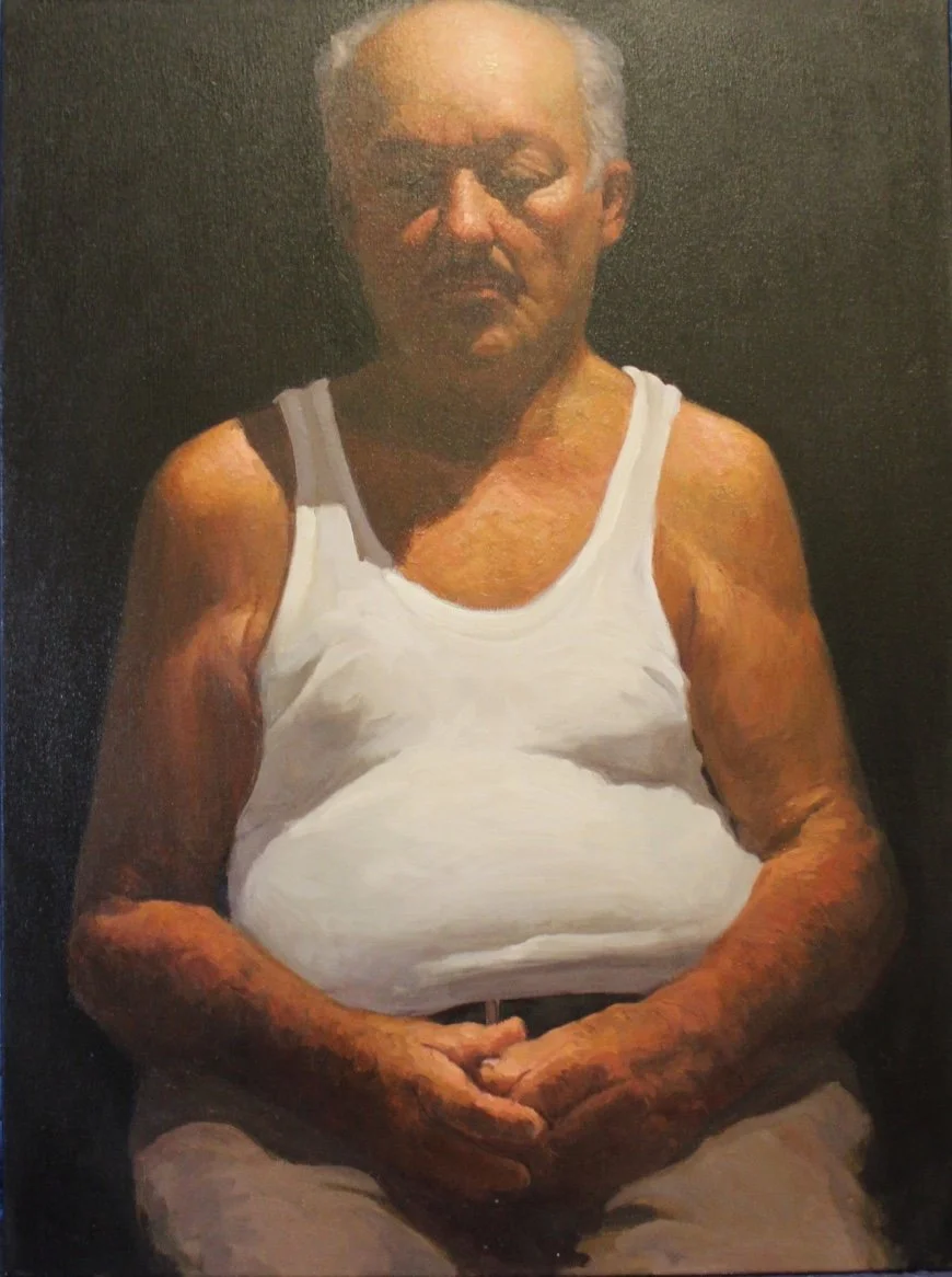 Raymond Bonilla (American 1983) “Escuchas I” oil on canvas, gift of Mike and Linda Tilton, 2015 (40'' H x 30'' W)