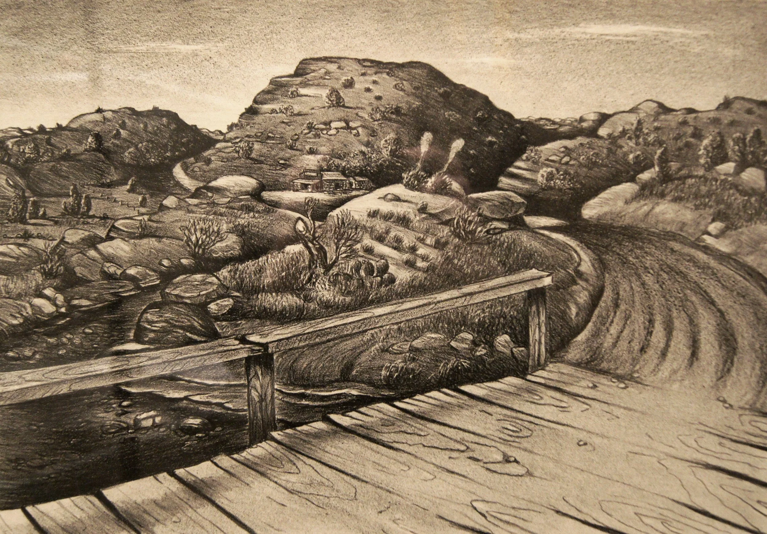 Merritt Mauzey (American 1897-1973) “Road to Blackwell” ca. 1938-1953, edition of 20, lithograph on paper, gift of Betty M. Dean, 2008 (10’’ H x 14 3/4 W) 