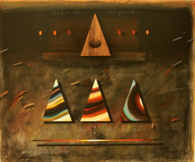 Jørgen Waring (Danish 1938-2022) “War 40: Imaginary Philosophy XL”, 1983, oil on board, gift of Jeff Parker, 1998 (38 ½’’ H x 46 ½’’ W) 