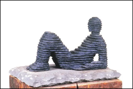 Boaz Vaadia (Israeli/American 1951-2017) “Hanan”, 1988, layered bronze and bluestone, gift of Jeff Parker, 1998 (13’’ H x 7 ¾’’ W x 7 ¼’’ D) 