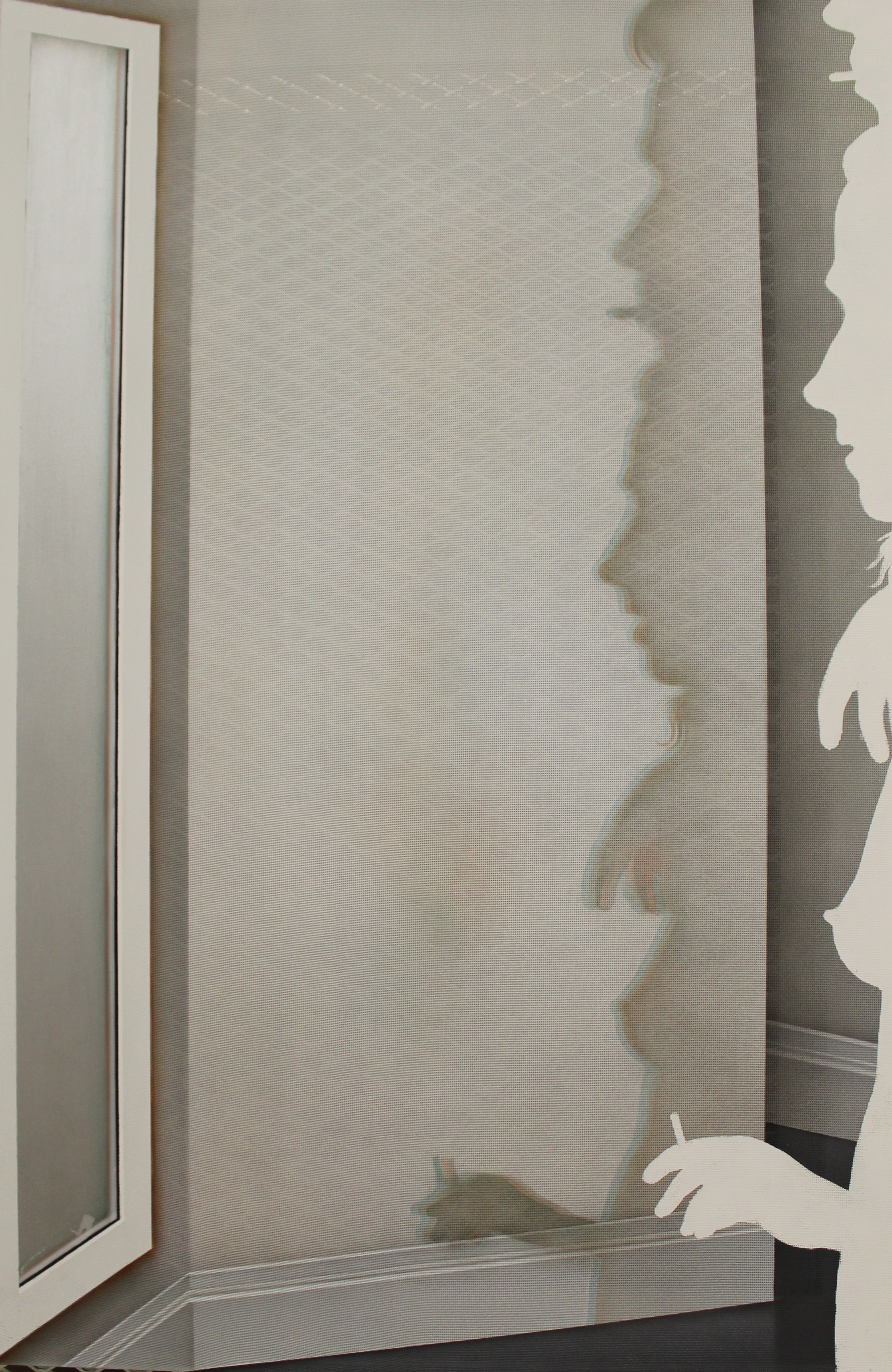 Alexi Worth (American 1964) “Doublesmoker”, 2013, acrylic on nylon mesh, gift of Diane and Craig Solomon, 2023 (55’’ H x 36’’ W) 