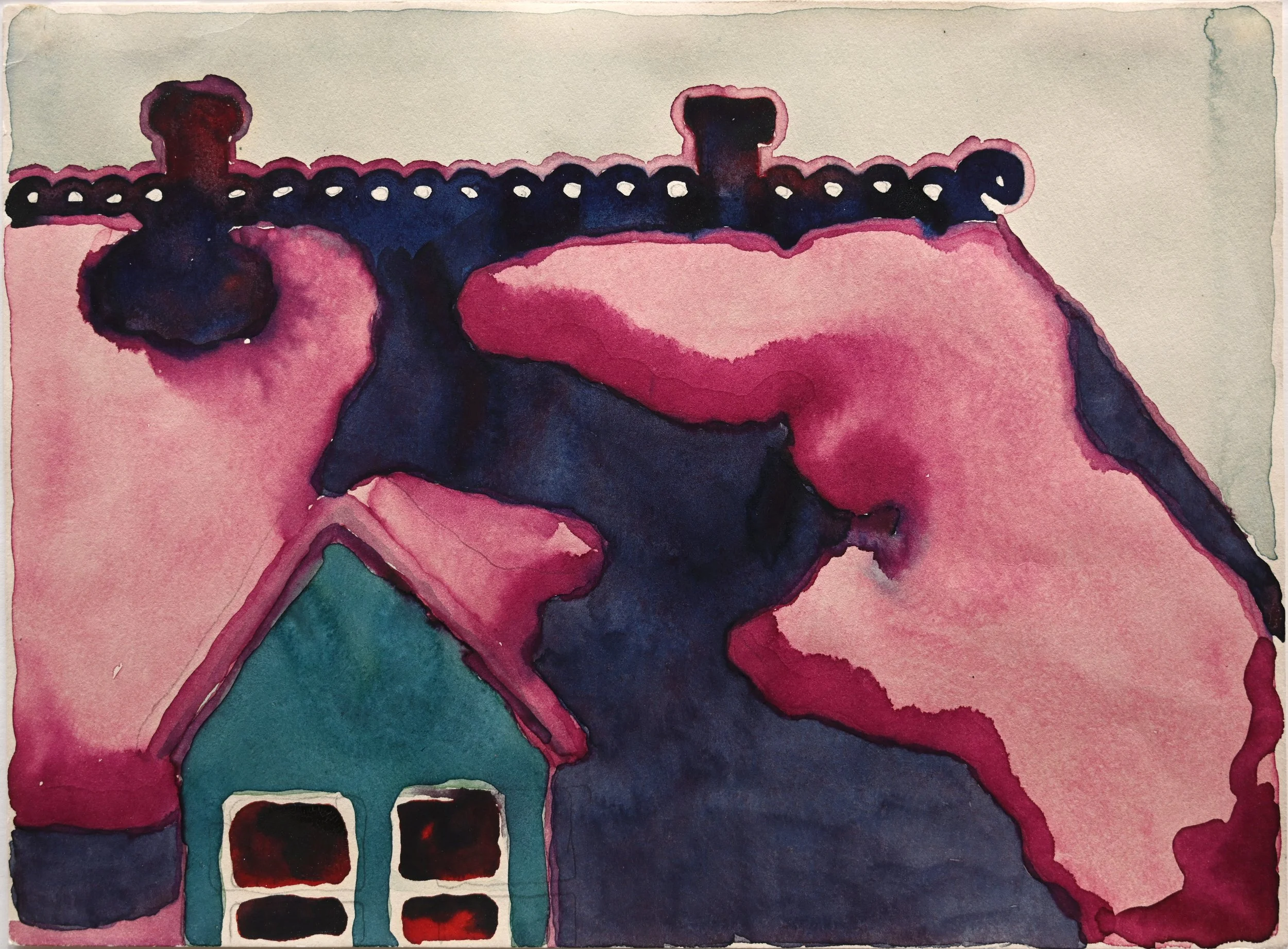 Georgia O'Keeffe (American, 1887-1986), Roof with Snow, 1917, Watercolor on paper, Amarillo Museum of Art, Amarillo, Texas. Purchased with funds from the National Endowment for the Arts, Amarillo Area Foundation, Amarillo Art Alliance, Fannie Weymout