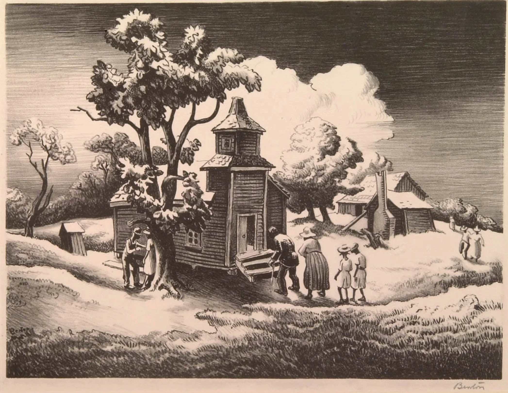 Thomas Hart Benton (American 1889-1975) “Sunday Morning”, 1939, edition of 250, lithograph on paper, gift in honor of Dorothy Abernathy, 2006 (10 ¼’’ H x 13 ¼’’ W)