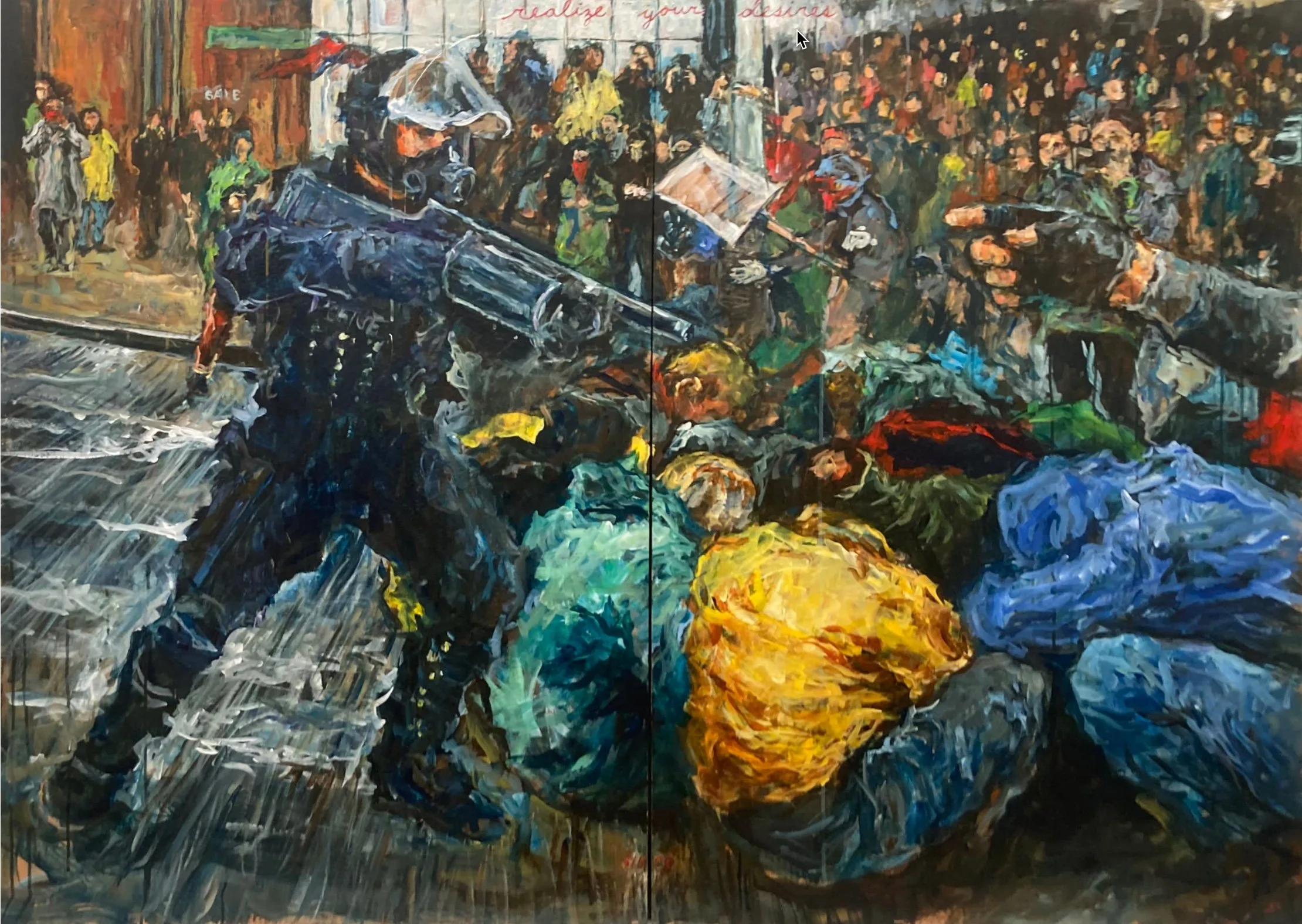 Max Schumann (American 1964) “Realize Your Desires”, ca 2007, acrylic on cardboard, gift of John Friedman, 2024 (48’’ H x 60’’ W) 