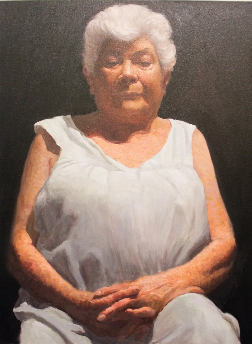 Raymond Bonilla (American 1983) “Escuchas III” oil on canvas, museum purchase, 2015 (40'' H x 30'' W)