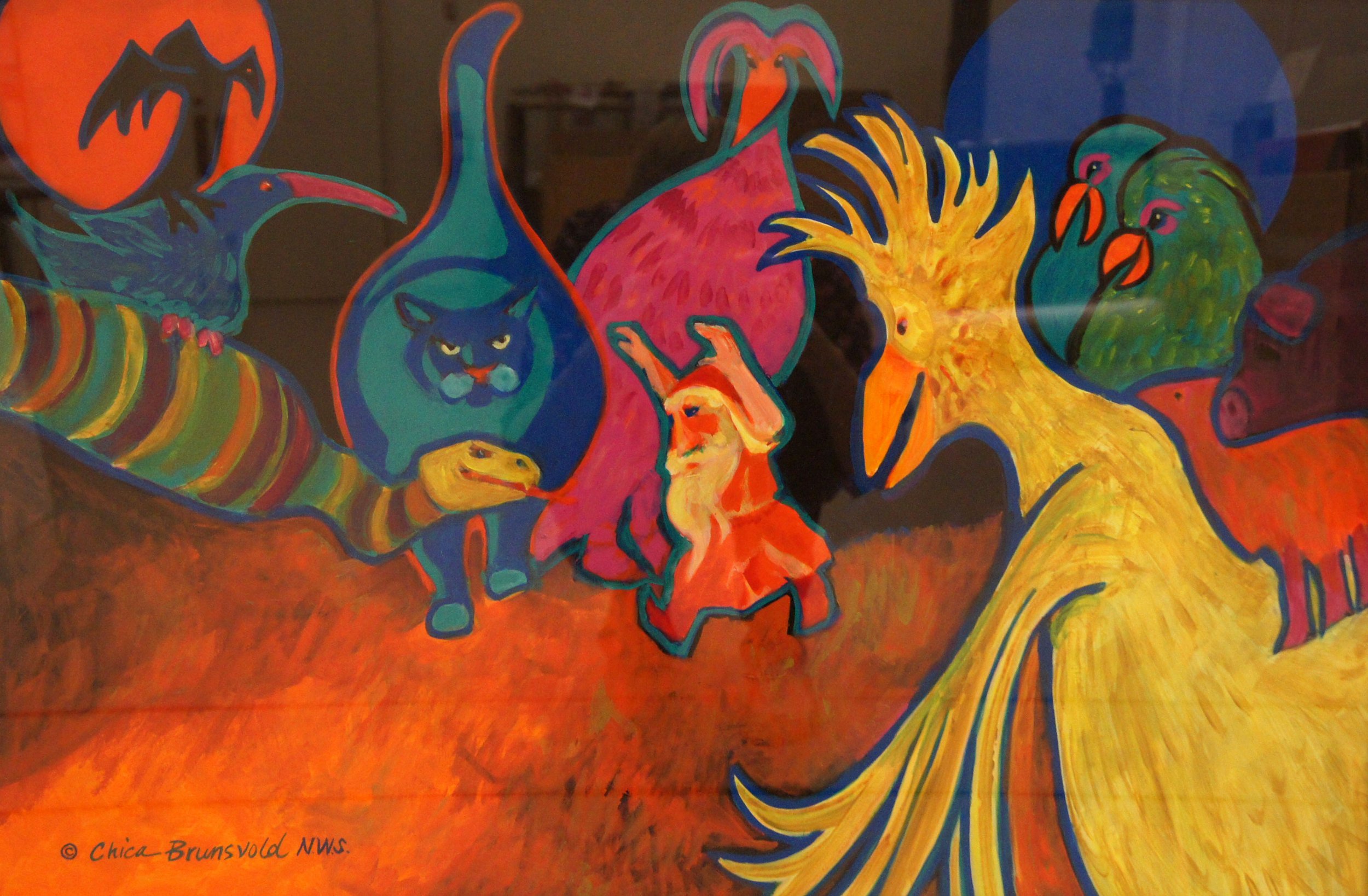 Chica Brunsvold (American 1940) “The Mediator”, 1996, acrylic on paper, gift of the artist, 1999 (19'' H x 29'' W)