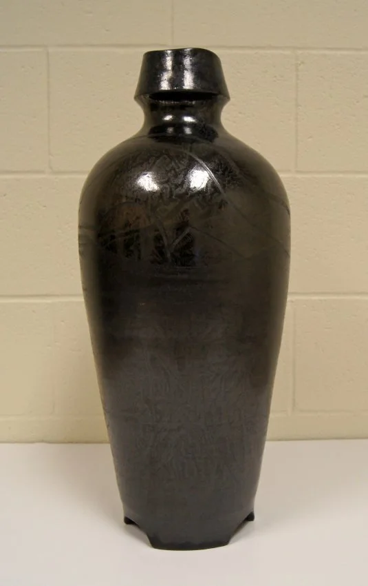 James Watkins (American 1951) “untitled”, 1994, saggar-fired ceramic, gift of Dr. and Mrs. Karickhoff, 2009 (23’’ H x 9 1/2’’ D) 
