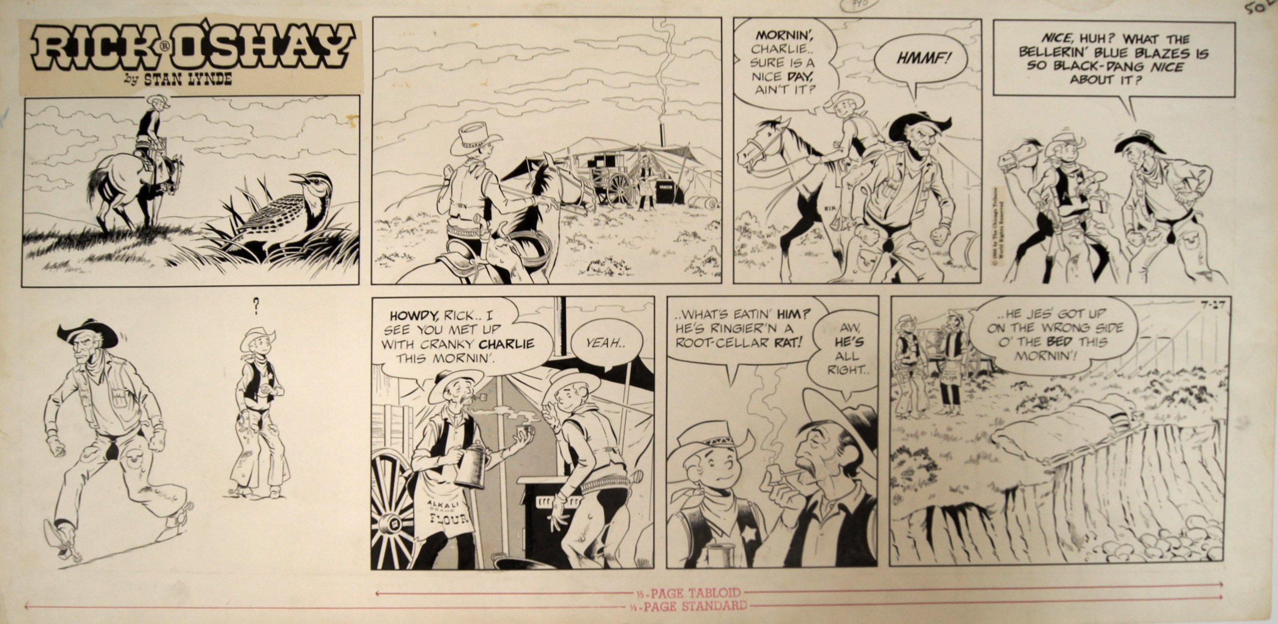 Stan Lynde (1931-2013) “untitled, Rick O’Shay Cartoon”, 1966, ink on paper, gift of Nelda Lee, 1999 (28 3/8’’ W x 14 ¼’’ H) 