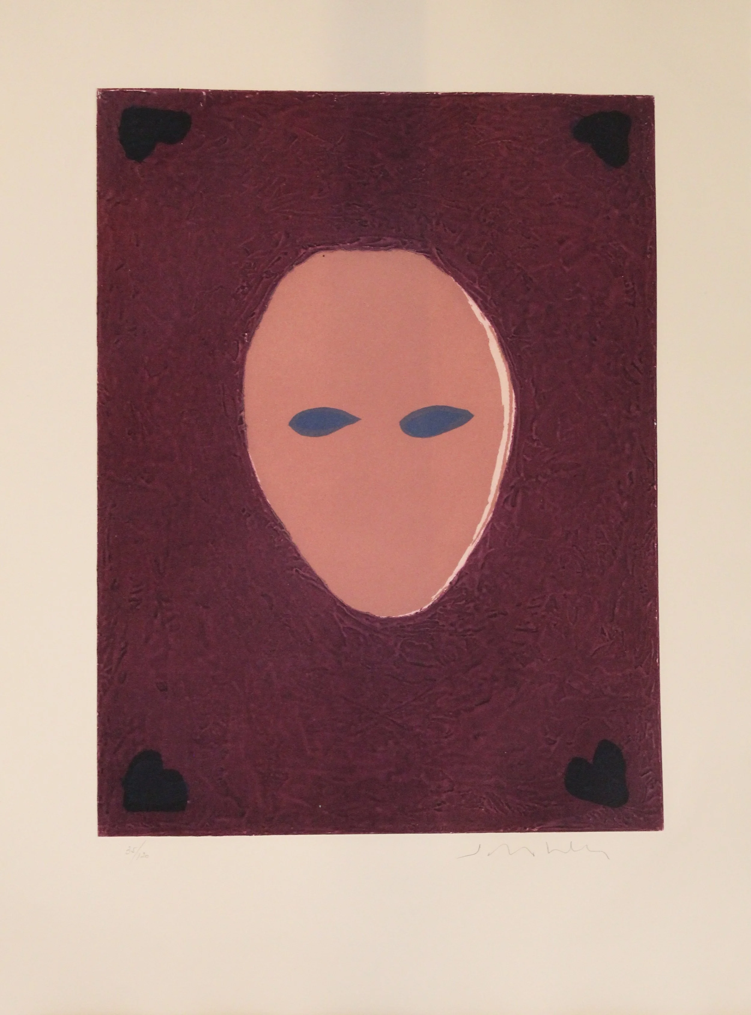 Fritz Scholder (American 1937-2005) “Mask of a Myster Woman”, 1981 edition 35 of 120, etching on paper, gift of Mike and Linda Tilton, 2018 (30’’ H x 22’’ W) 