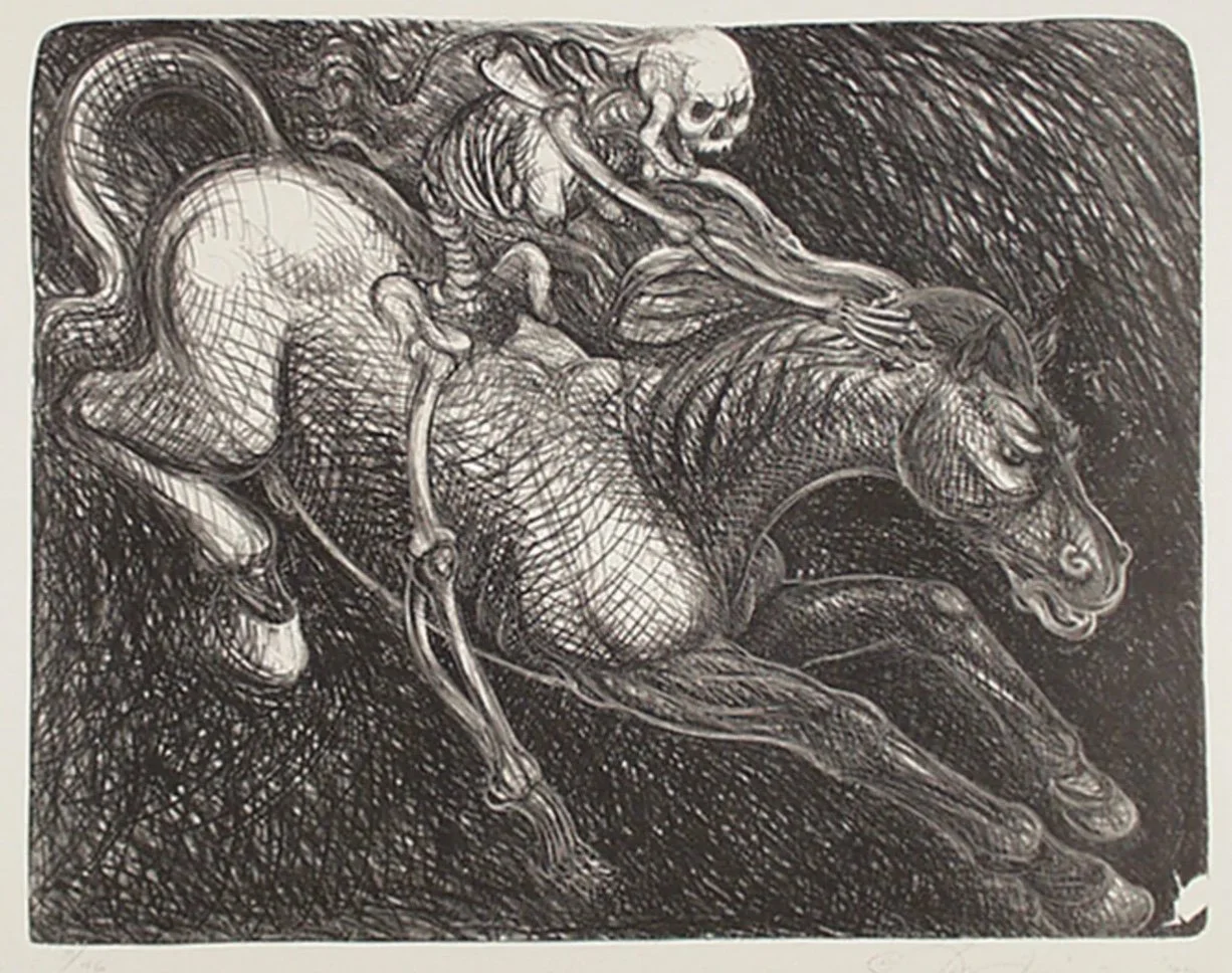 Luis Jiménez (American 1940-2006) “A Gallop”, 1993, edition 37 of 46, lithograph on paper, museum purchase, 1999 (30 1/4’’ H x 36 1/4’’ W) 