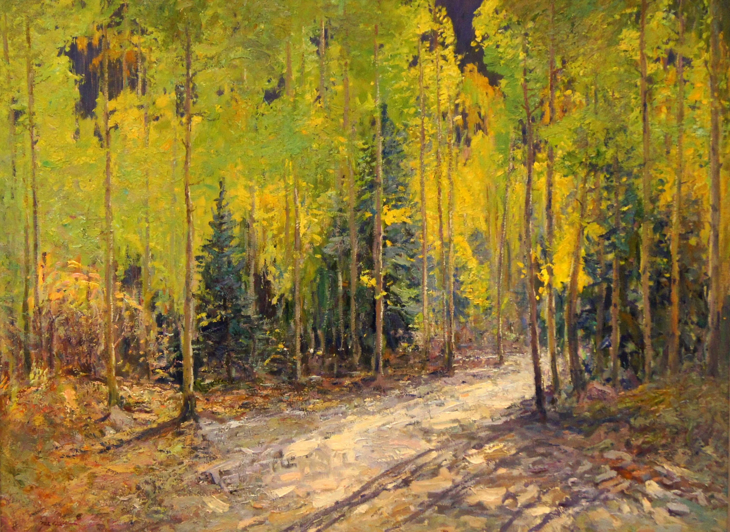 Rod Goebel (American 1946-1993) “Aspen Trees”, ca. 1970, oil on canvas, gift of Mr. and Mrs. J. Camden Chancellor, 1983 (29 ¼’’ H x 39 ½’’ W)