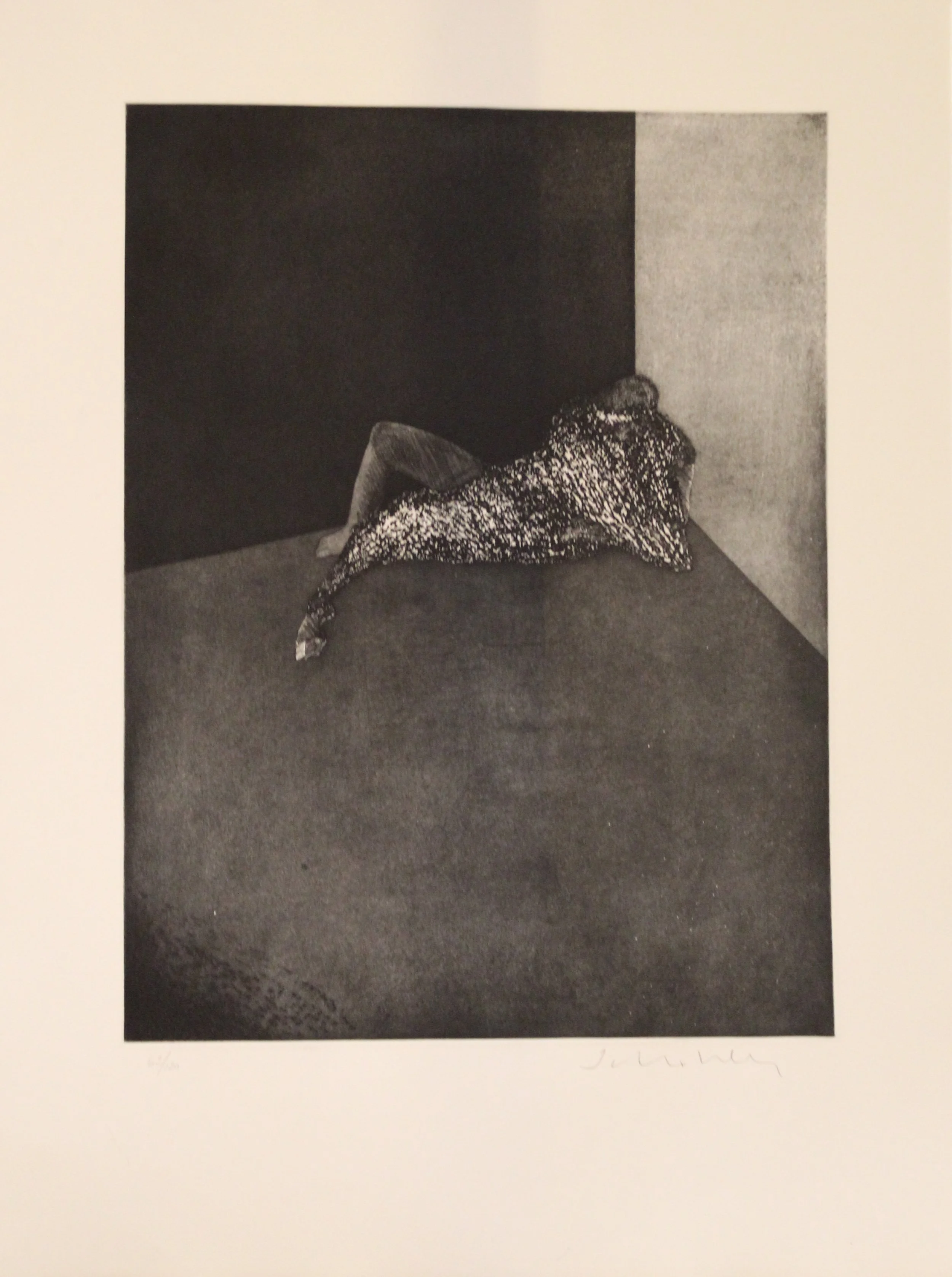 Fritz Scholder (American 1937-2005) “Self Portrait in Barcelona”, 1982 edition 62 of 120, etching on paper, gift of Mike and Linda Tilton, 2018 (30’’ H x 22’’ W) 