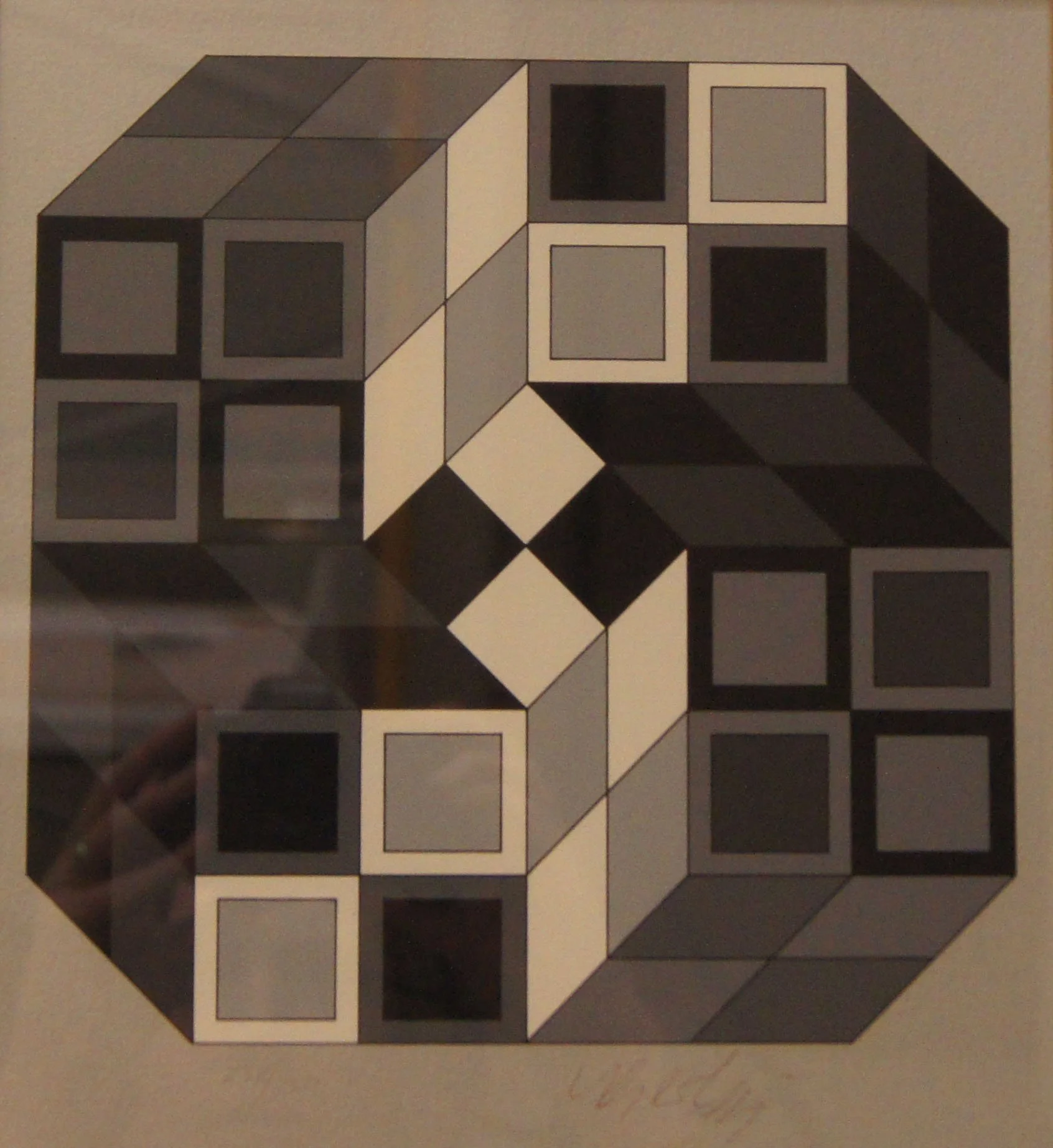 Victor Vasarely (Hungarian/ French 1906-1997) “Sloter”, ca 1970, edition 237 of 250, serigraph on paper, gift of Jeff Parker, 1998 (10’’ H x 9’’ W) 