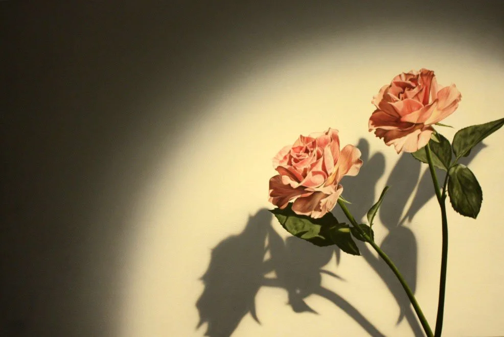 Jochen Labriola (German 1942-1988) “Roses with Shadow”, 1985, oil and acrylic on canvas, gift of Jeff Parker, 1998 (30’’ H x 44’’ W)