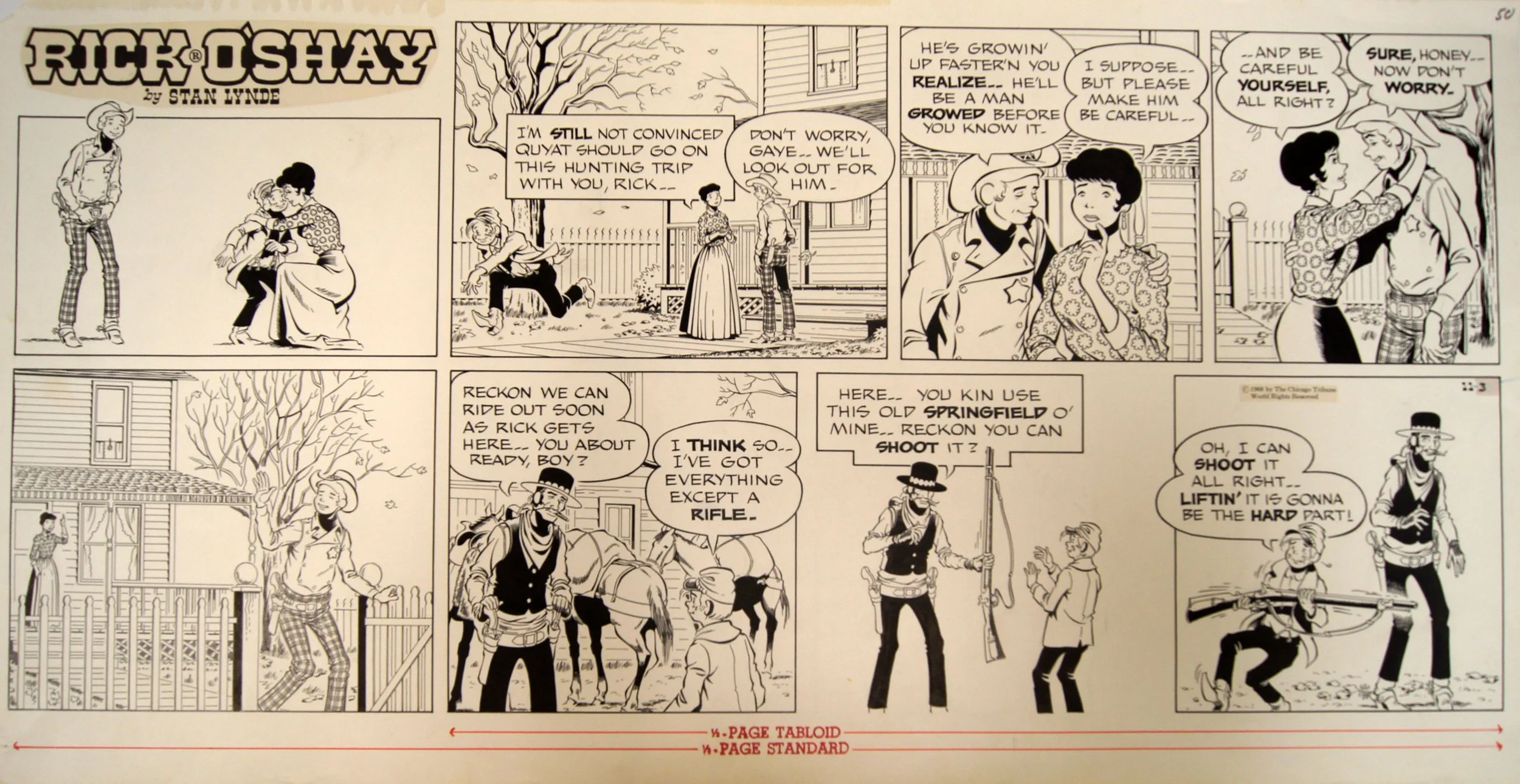 Stan Lynde (1931-2013) “untitled, Rick O’Shay Cartoon”, 1968, ink on paper, gift of Nelda Lee, 1999 (28 1/4’’ W x 14 1/2’’ H) 