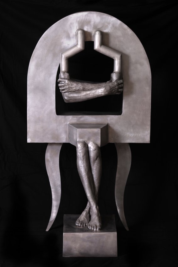 Stanley Marcus (American 1926-2017) “Madonna on Throne”, 1982, welded and cast aluminum, gift of Marvin and Estee Smith, 2004 (51’’ H x 28’’ W’’ x 24’’ D) 