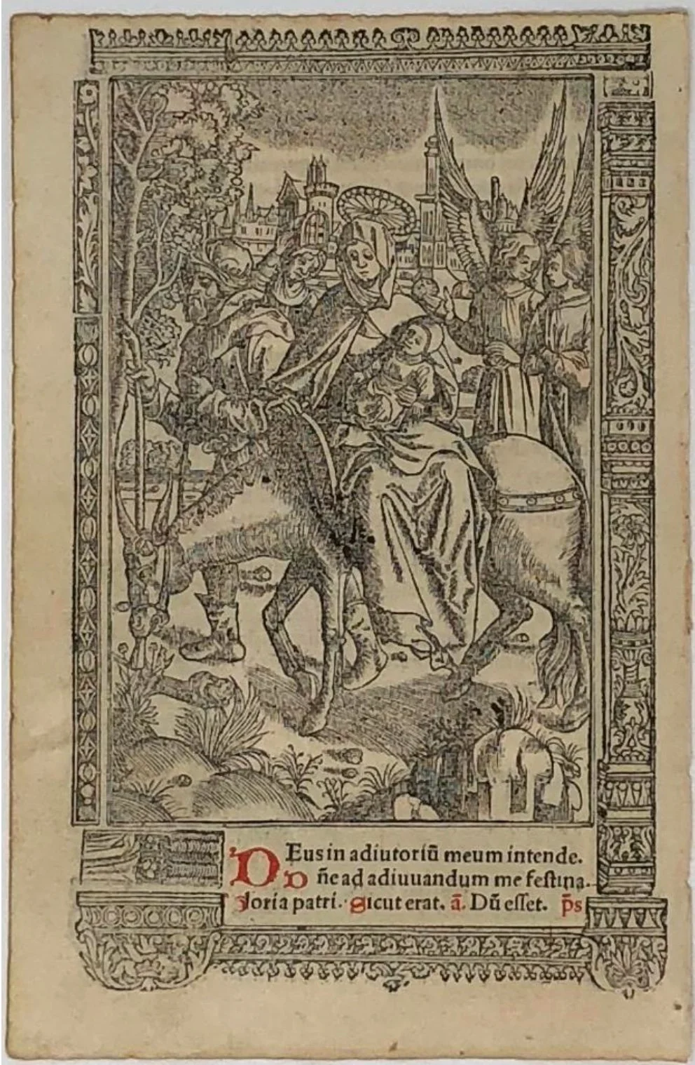 Gilles Hardouyn (French, active 1497-1521) “The Flight into Egypt, from the Book of Hours”, 1511, woodblock print on paper, museum purchase, 2022 (6 ¾ H x 4 ¾’’ W) 
