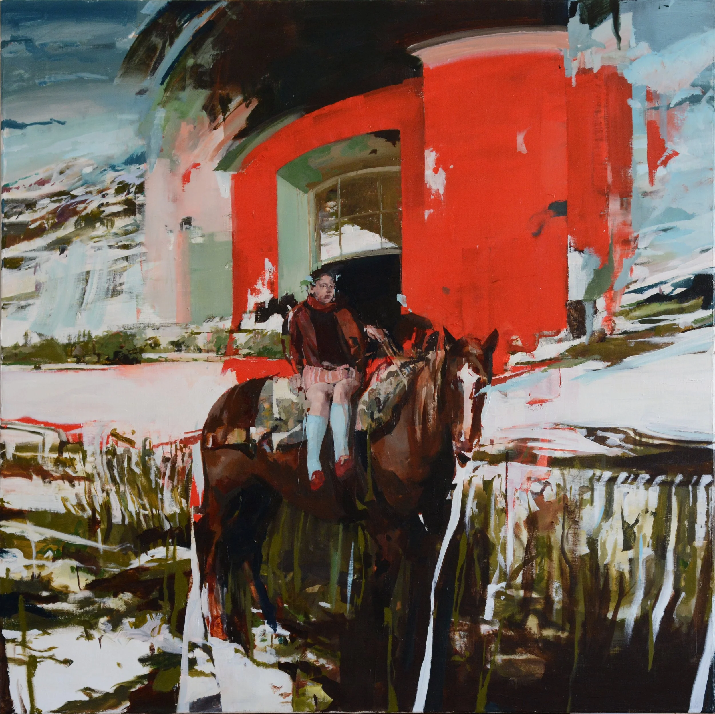 
Girl with a Horse in Cerulleda,
Oil on canvas, 66 x 66 inches