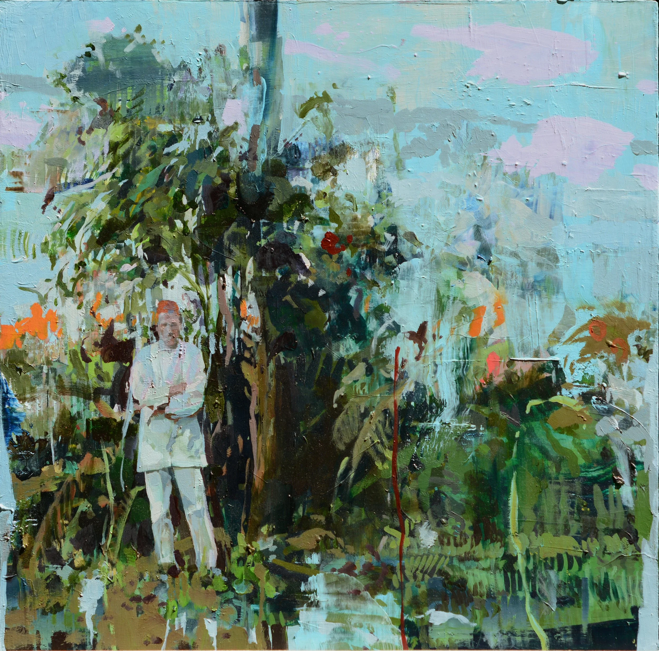 Arthur Rimbaud with His Tree, oil on wood, 18"x18"