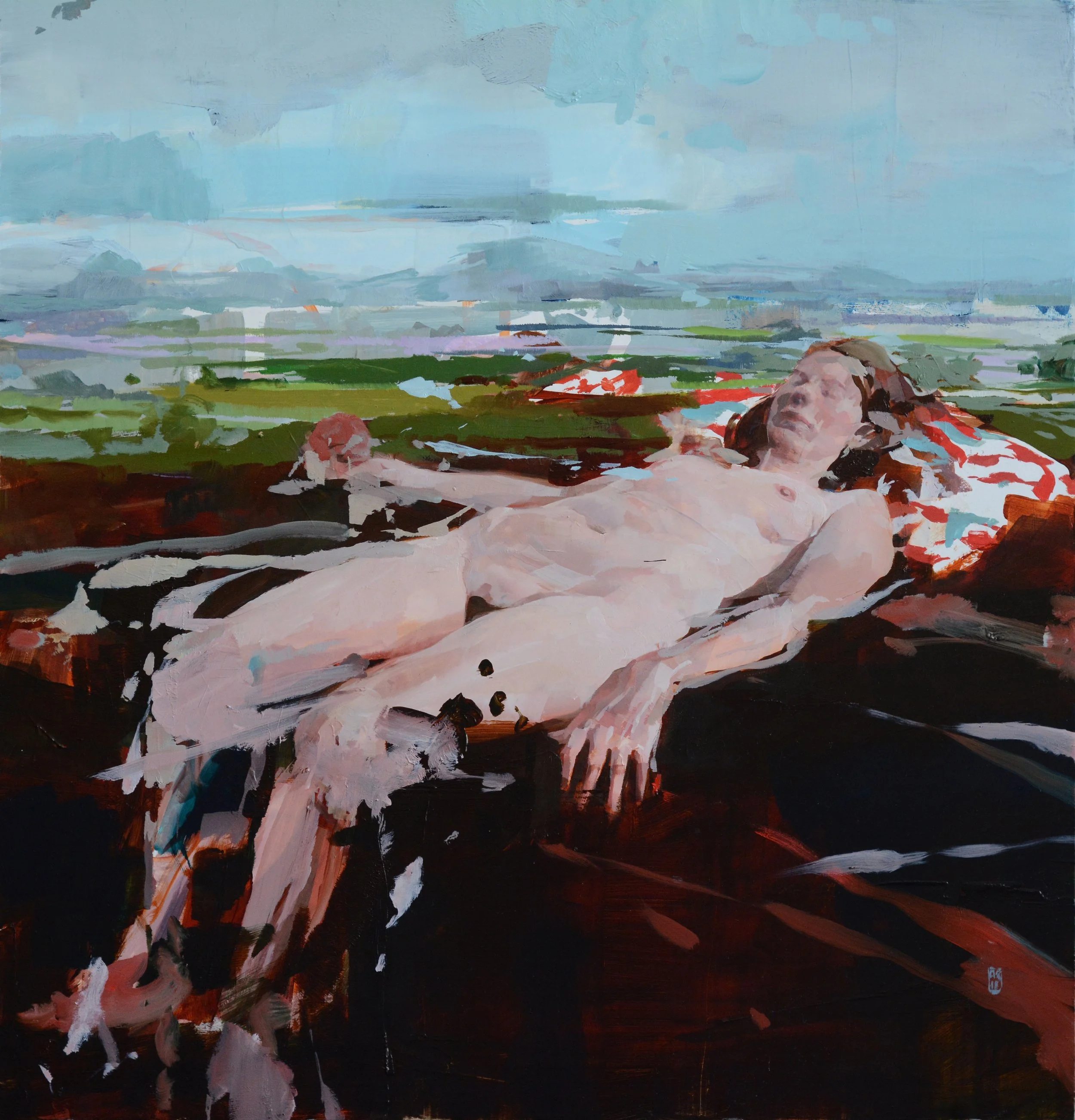 Model with Apple and the Planes,
24 x24 inches, oil on wood