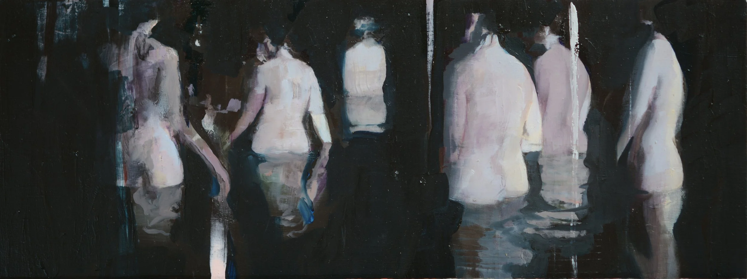 Water People, 6"x16", oil on wood