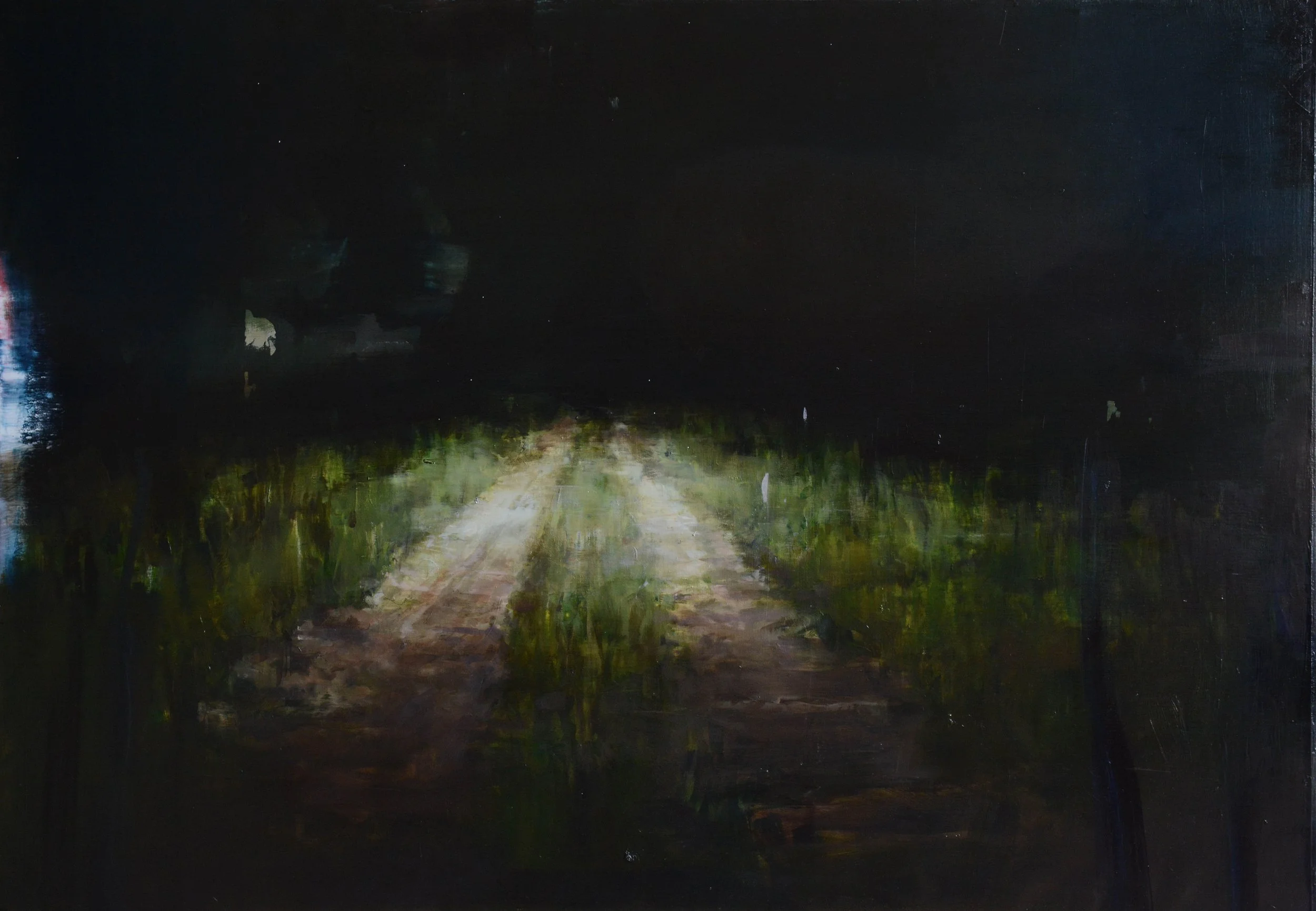 Road with Headlights,
Oil on canvas, 42 x 60 inches