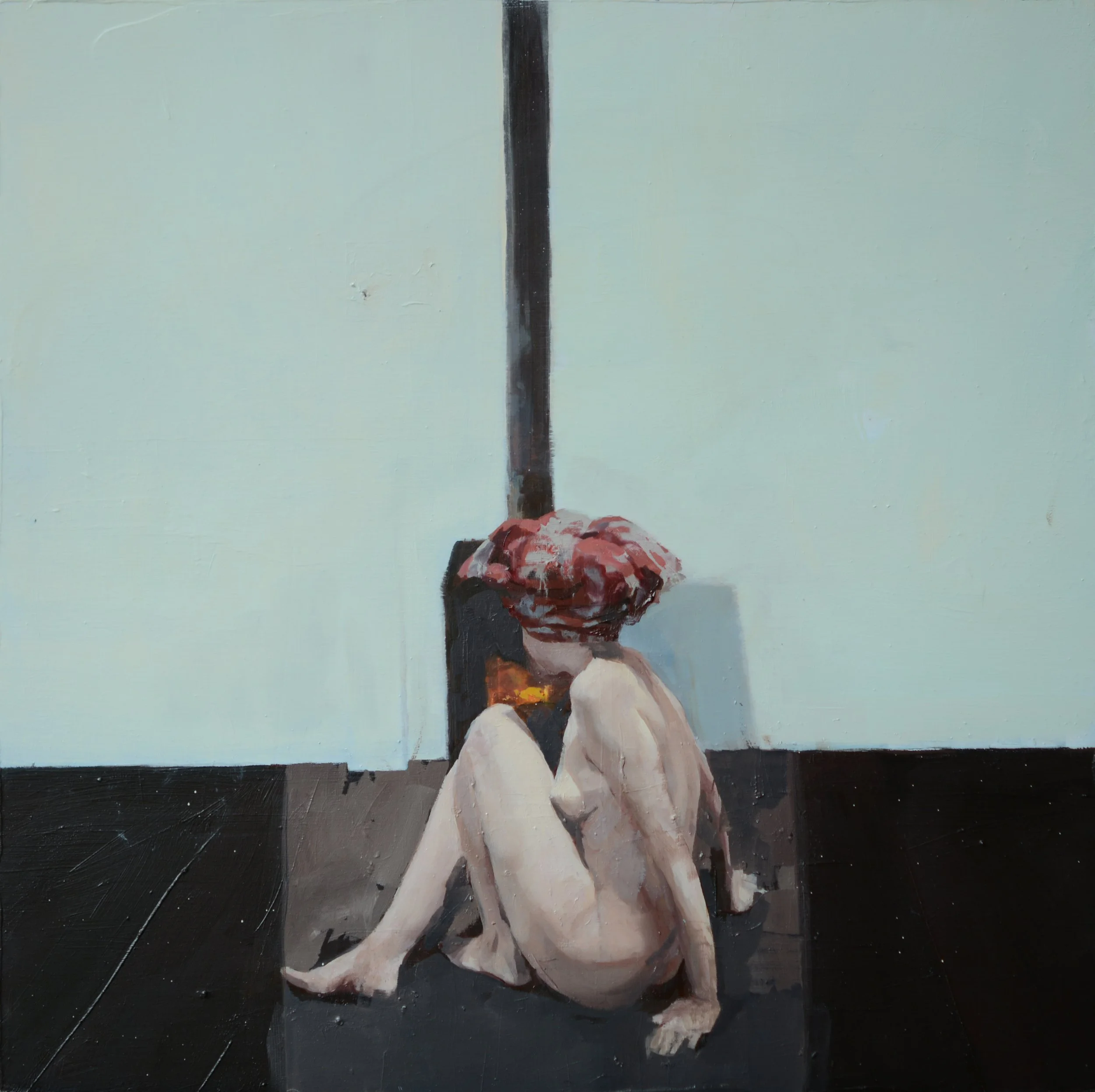 Fireplace, 18"x18", oil on wood