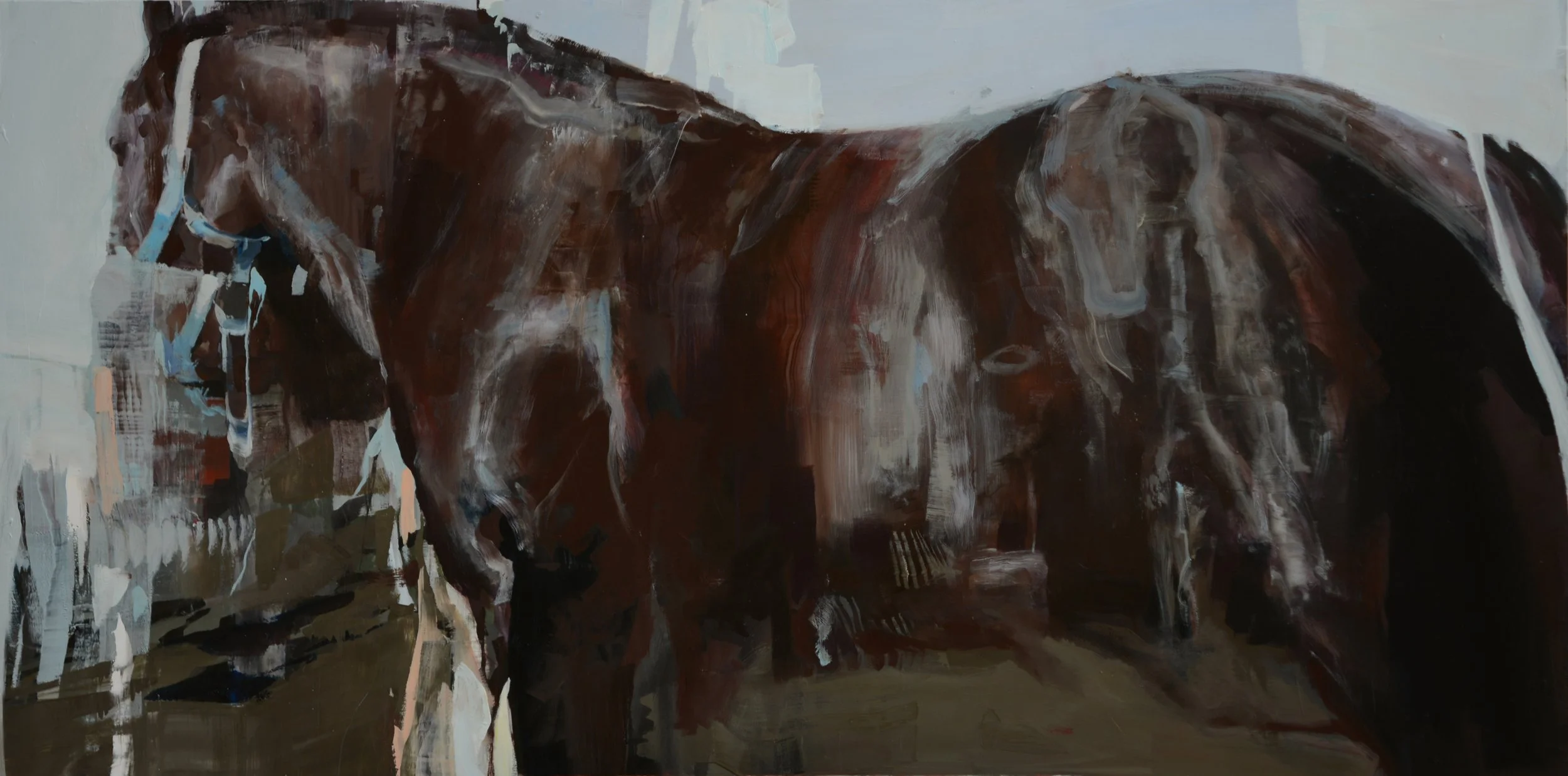 Wet Horse,	24"x48",		oil on wood
