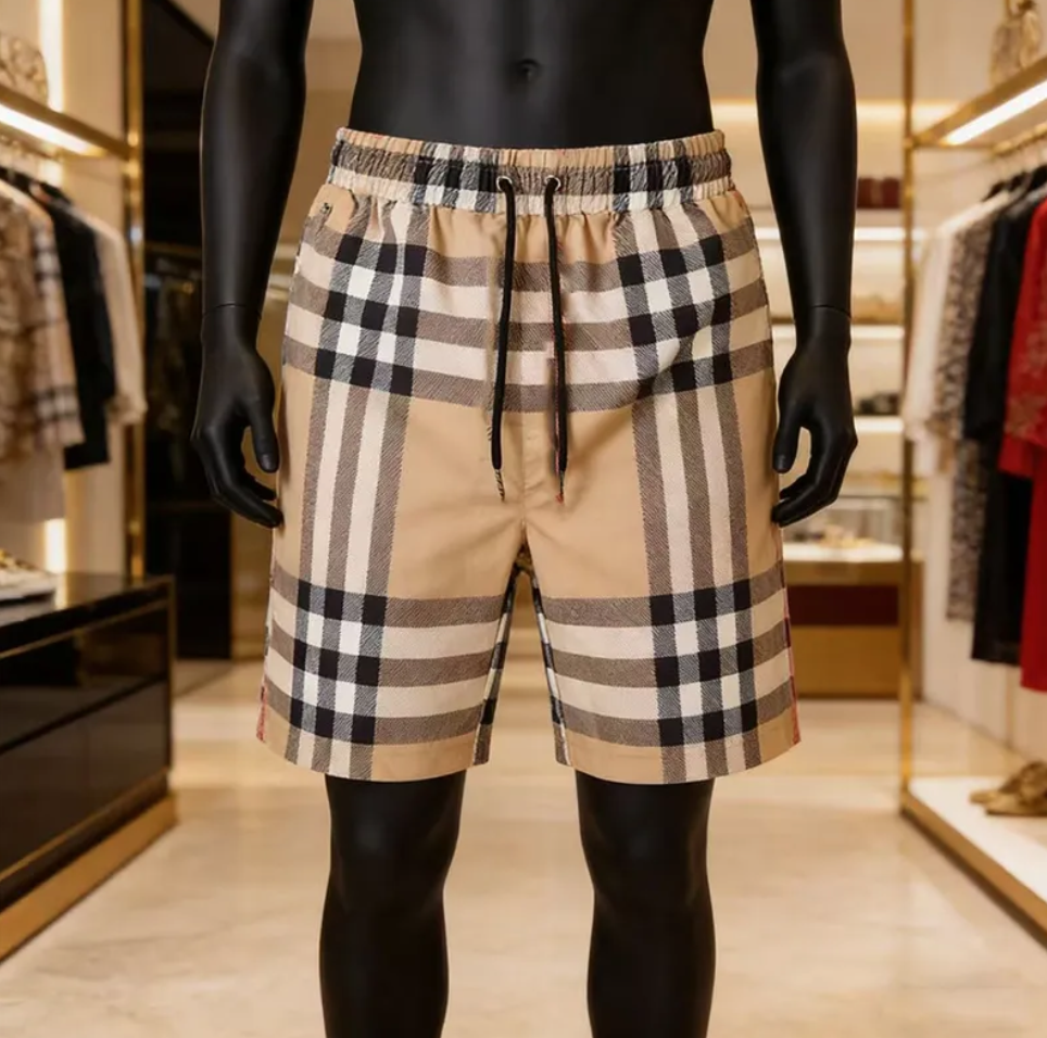 Men's Summer Beach Plaid Cotton Shorts