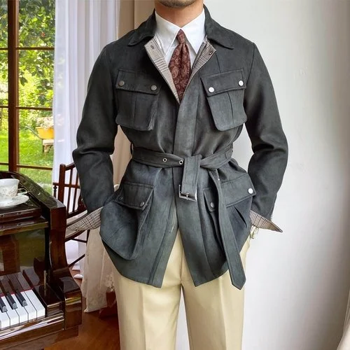 Men's Casual Suede Jacket With Belt.jpeg