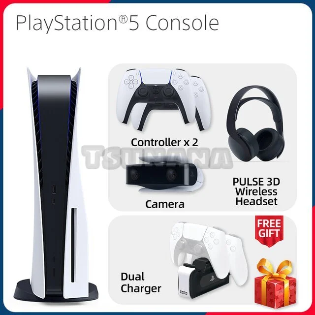 Sony PlayStation 5 Video Game Bundle 825 GB (Console + 2 Controllers + Camera + Headset + Charger)