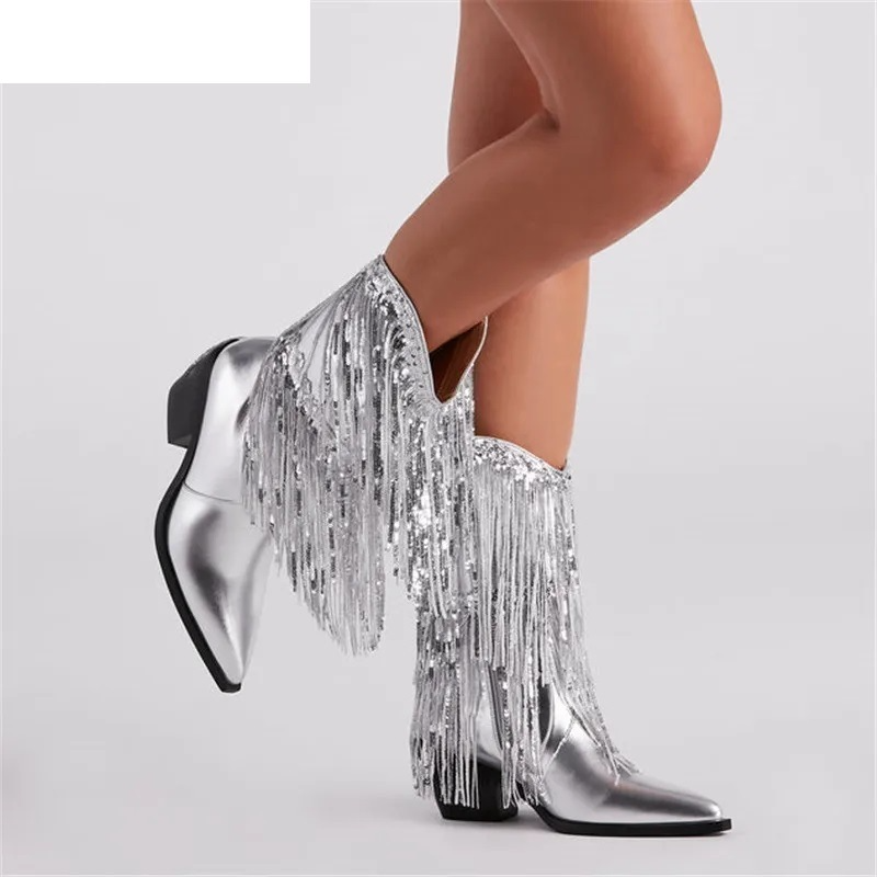 Sexy Cowgirls Chunky Heel Tassel Boots